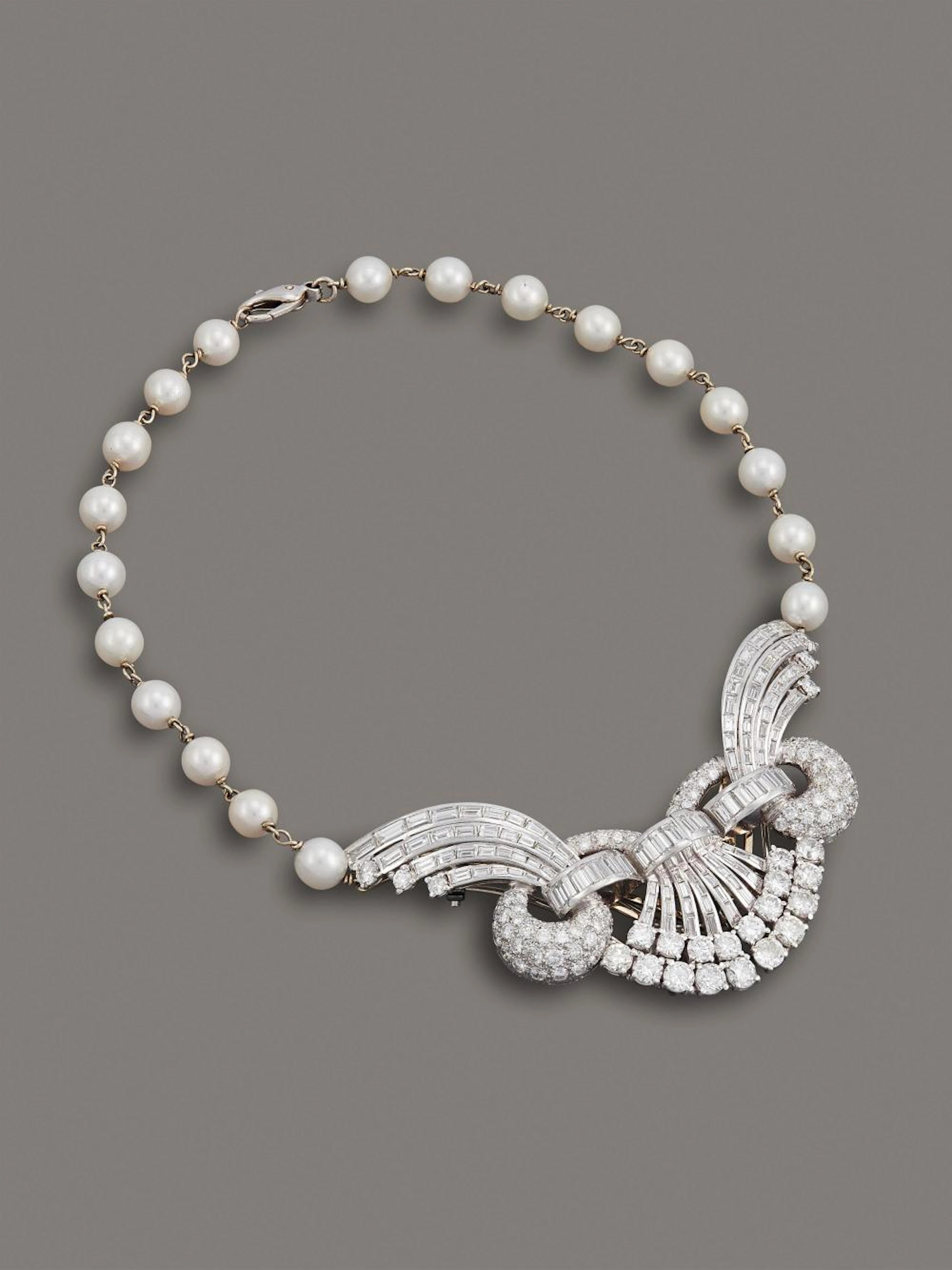 COLLANA DOPPIA CLIPS IN PLATINO composta da un filo di perle coltivate amovibile