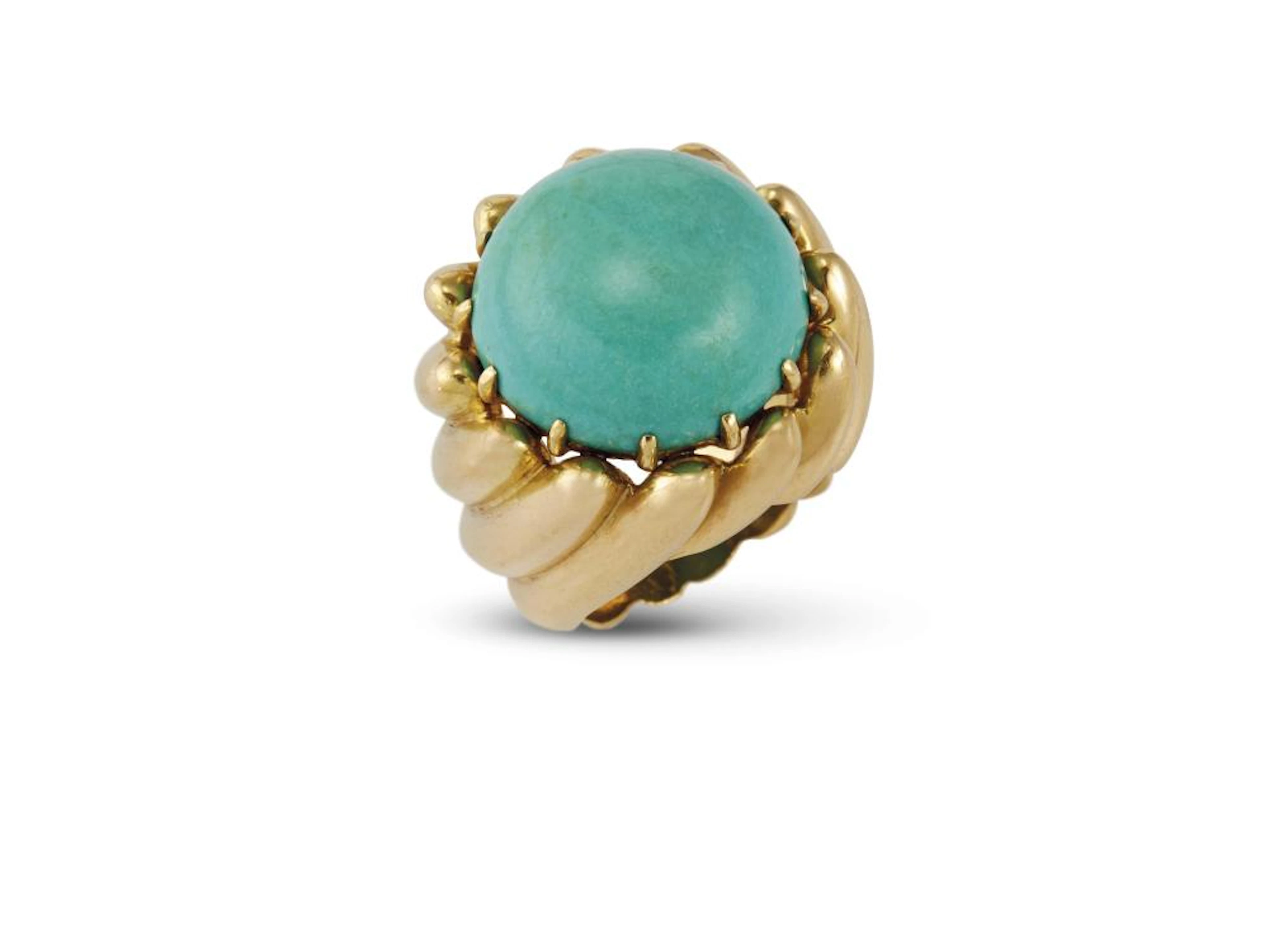 ANELLO IN ORO GIALLO E TURCHESE realizzato ad alta fascia scanalata