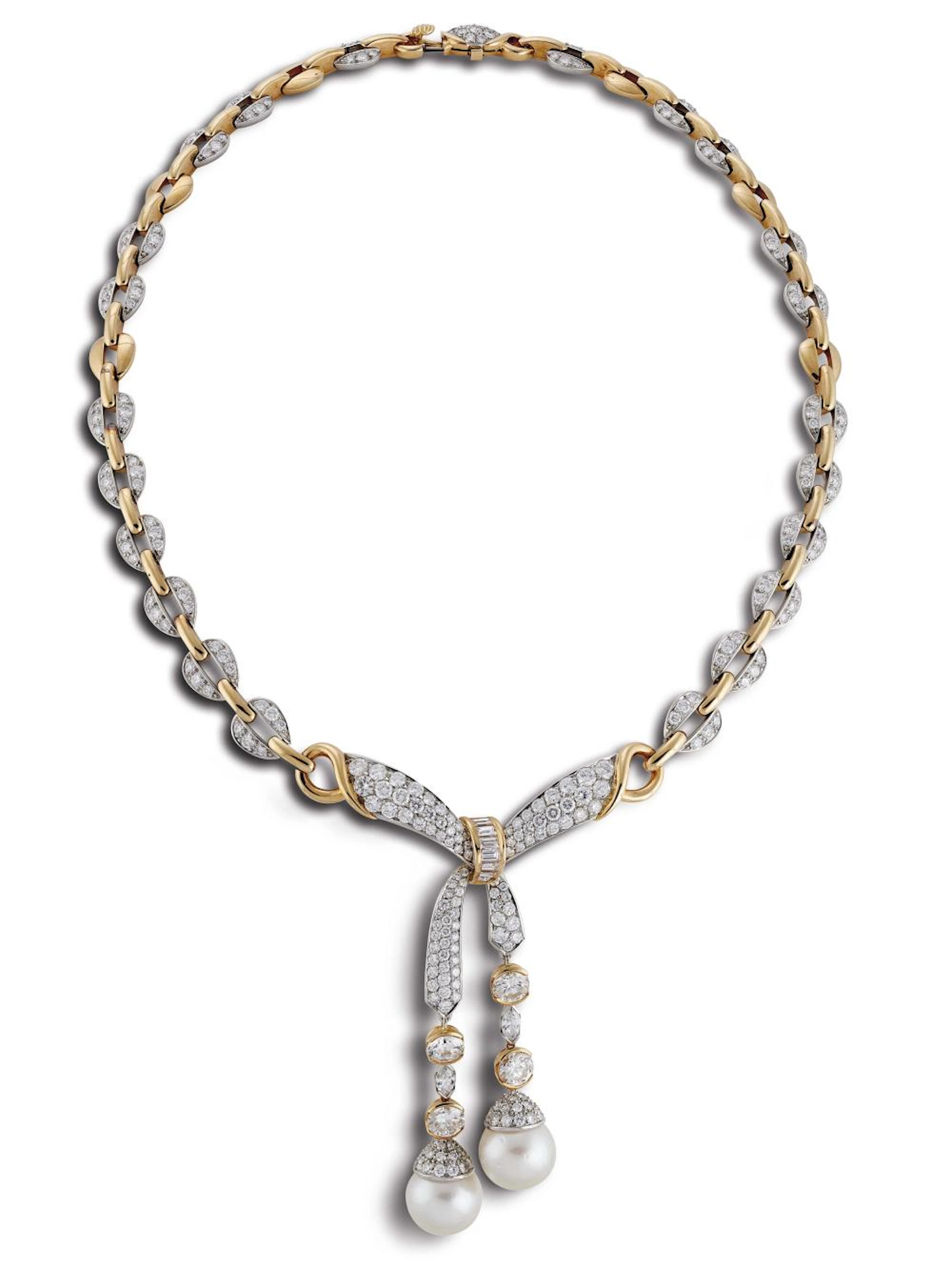 MASSONI COLLANA IN ORO GIALLO E PLATINO con due pendenti amovibili