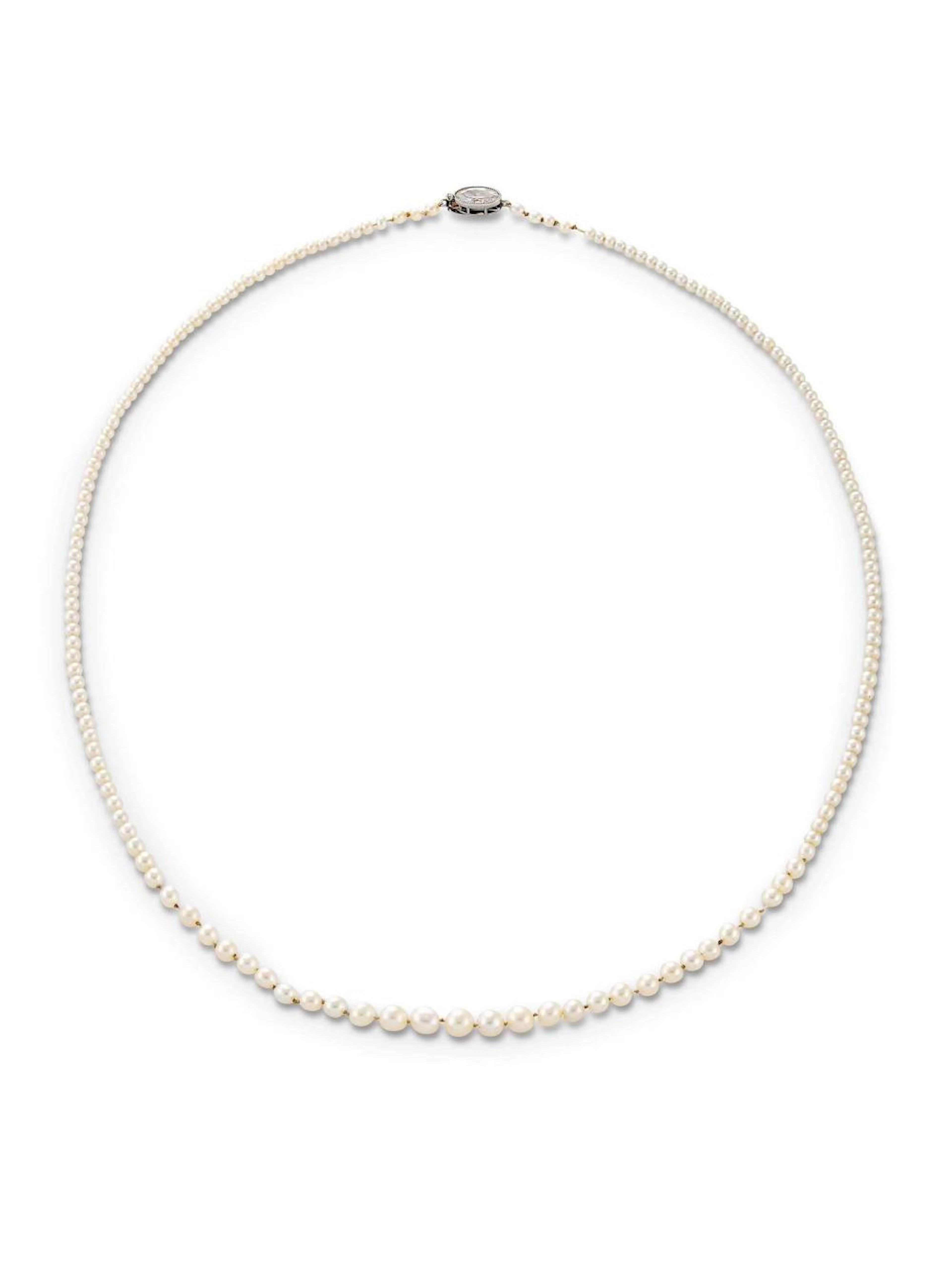 TIFFANY COLLANA DI PERLE NATURALI ad un filo di perle digradanti da mm 4