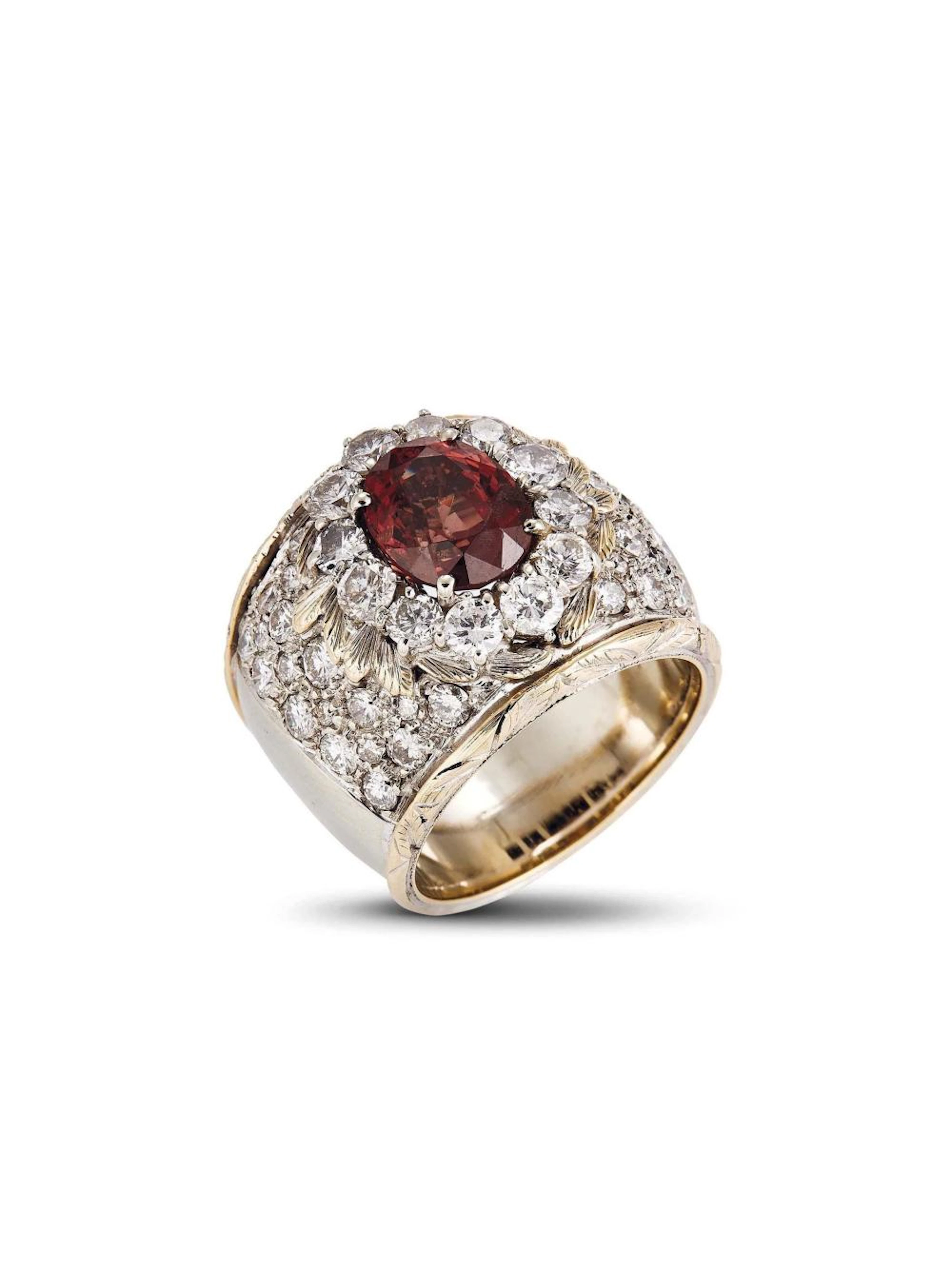 ANELLO IN ORO BIANCO TORMALINA E DIAMANTI fascia in oro 18Kt e pav&egrav