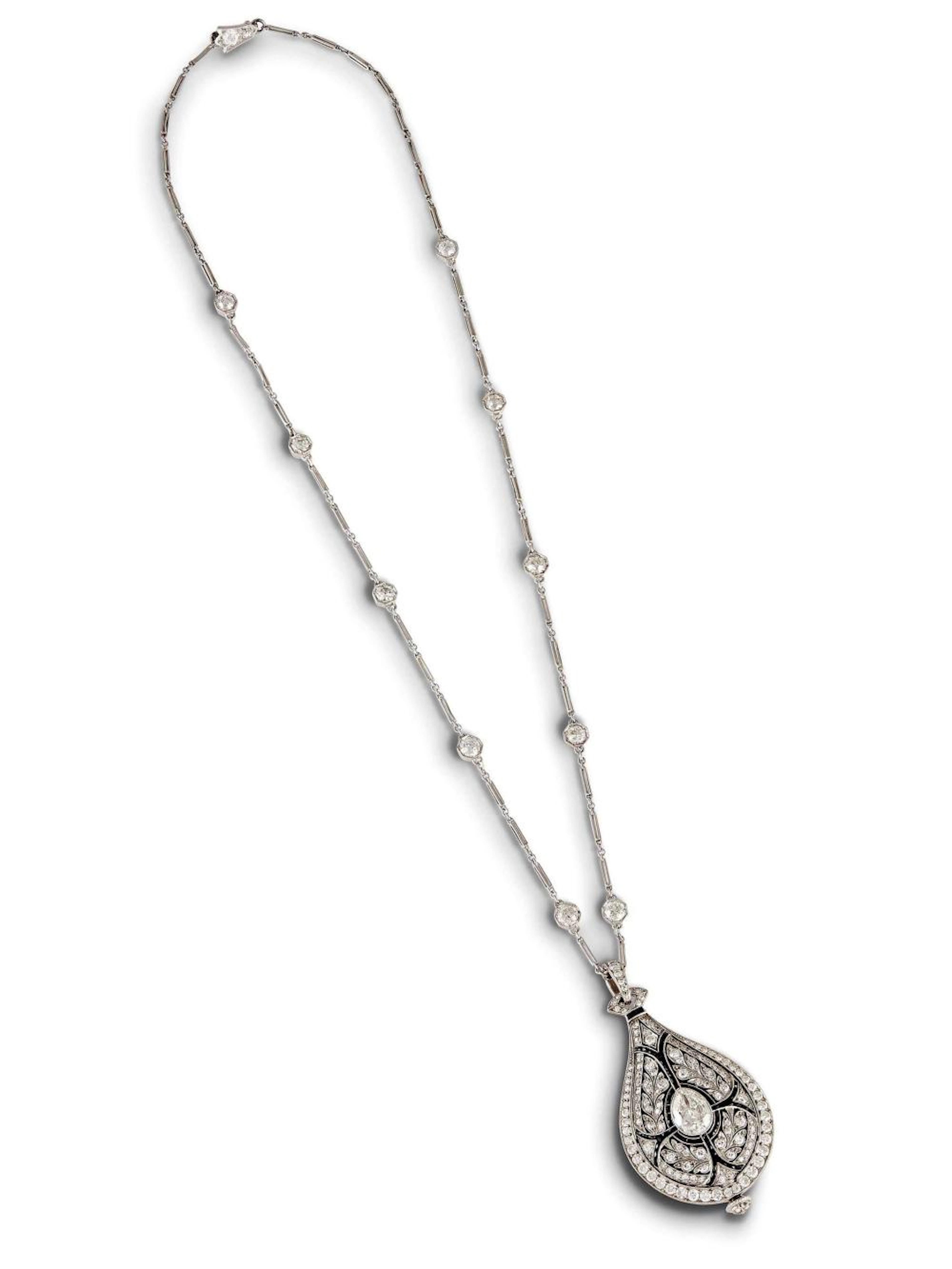 COLLANA DI DIAMANTI IN PLATINO CON OROLOGIO con pendente imprezio