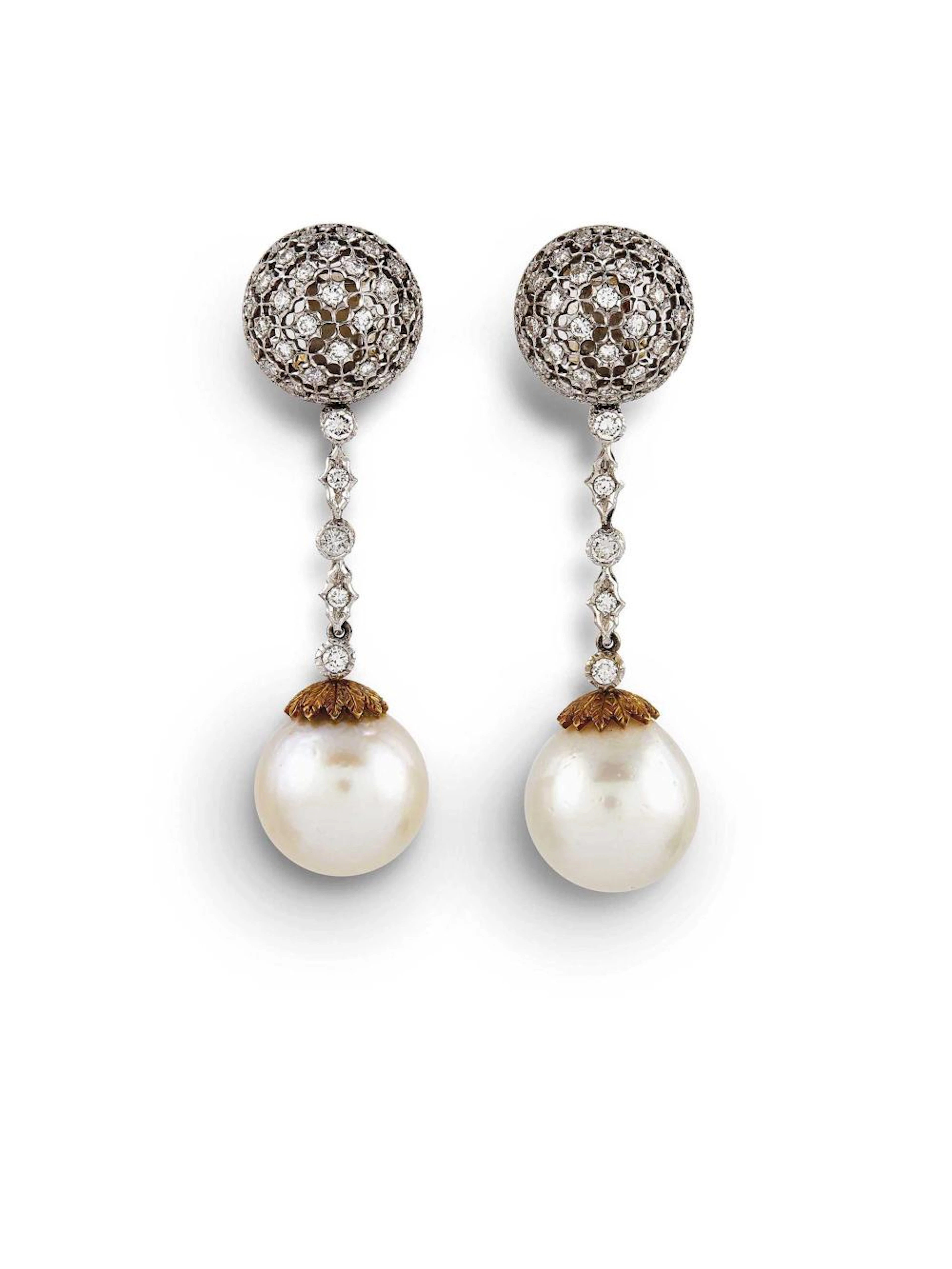 BUCCELLATI PAIO DI ORECCHINI IN ORO GIALLO E BIANCO CON PERLE SOUTH SEA&nbs