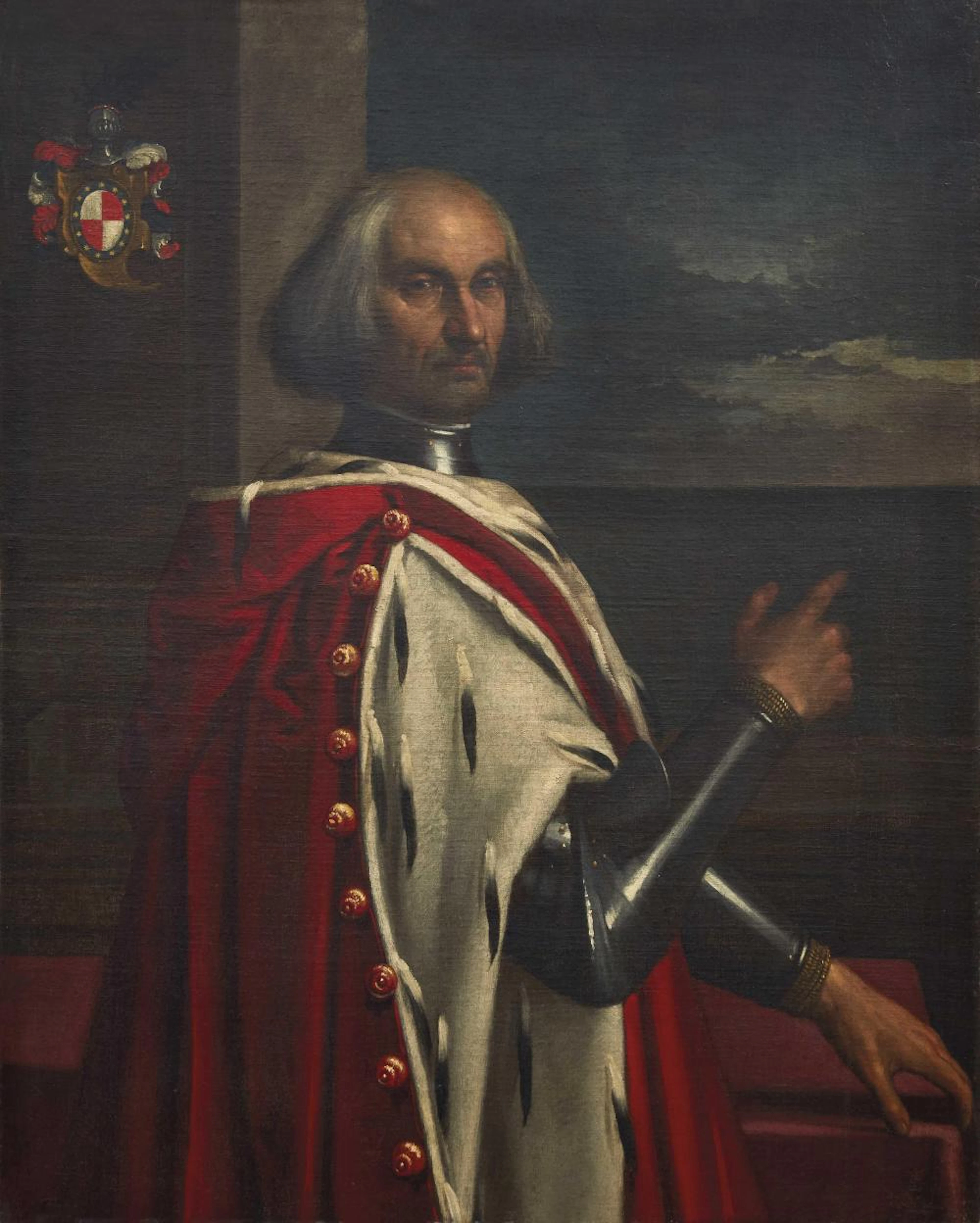Scuola Veneziana, sec. XVII RITRATTO DI CONDOTTIERO olio su tela, cm 122x98 Vene