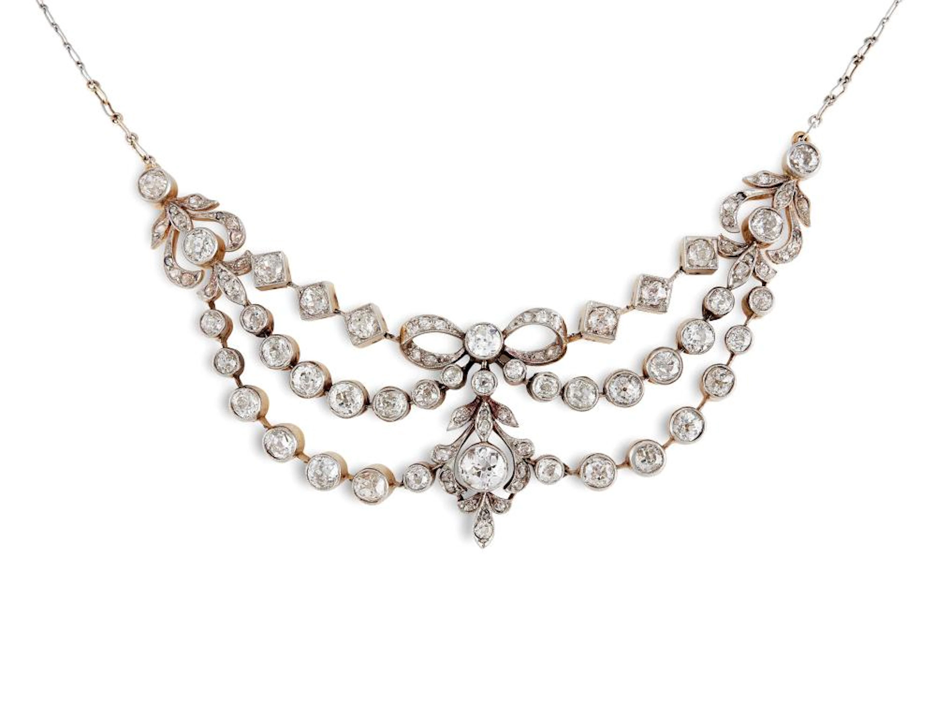 COLLANA/TIARA IN ORO GIALLO 18KT E PLATINO CON DIAMANTI disegnata con mo