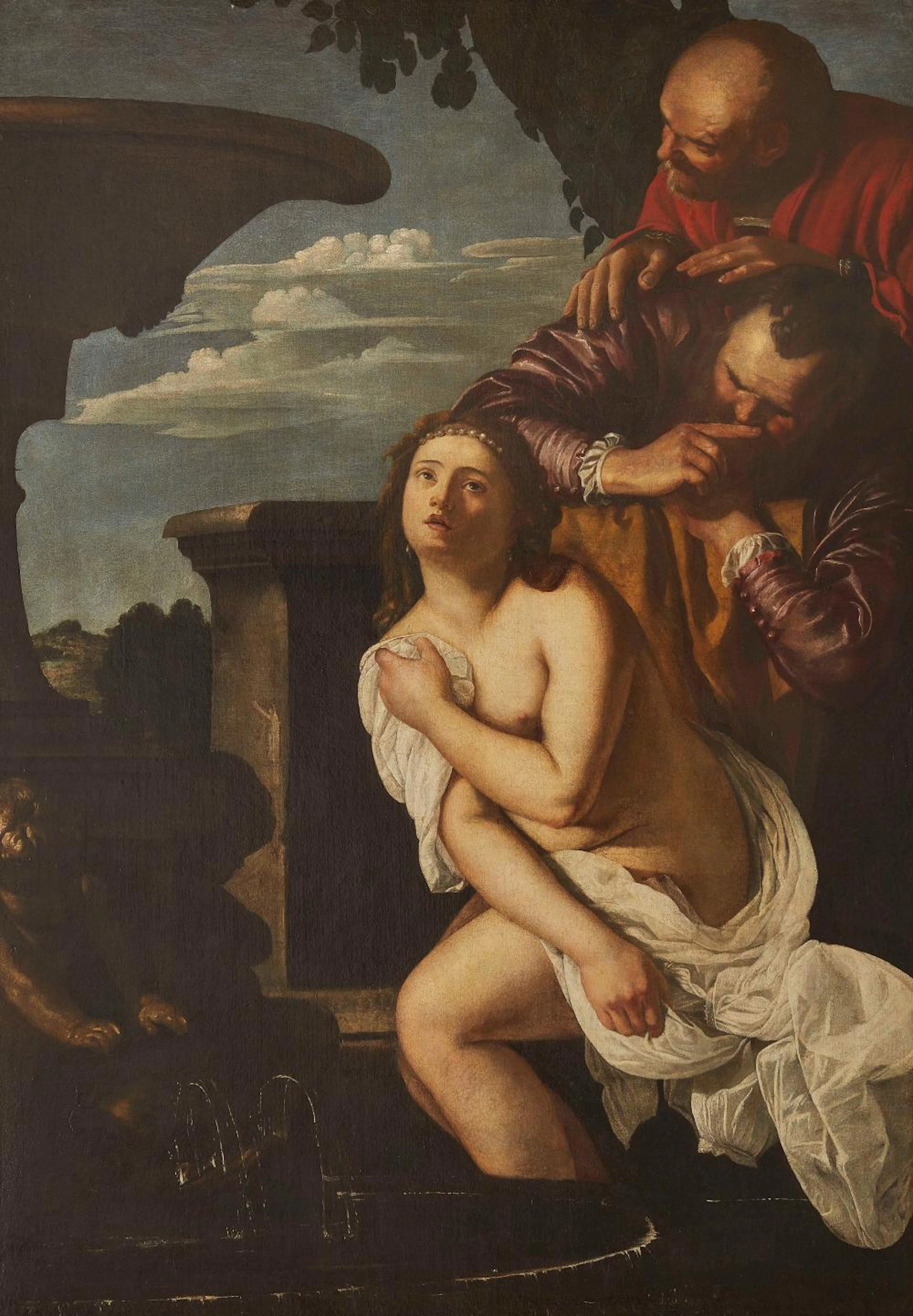 Scuola romana, sec. XVII SUSANNA E I VECCHIONI olio su tela, cm 175x1