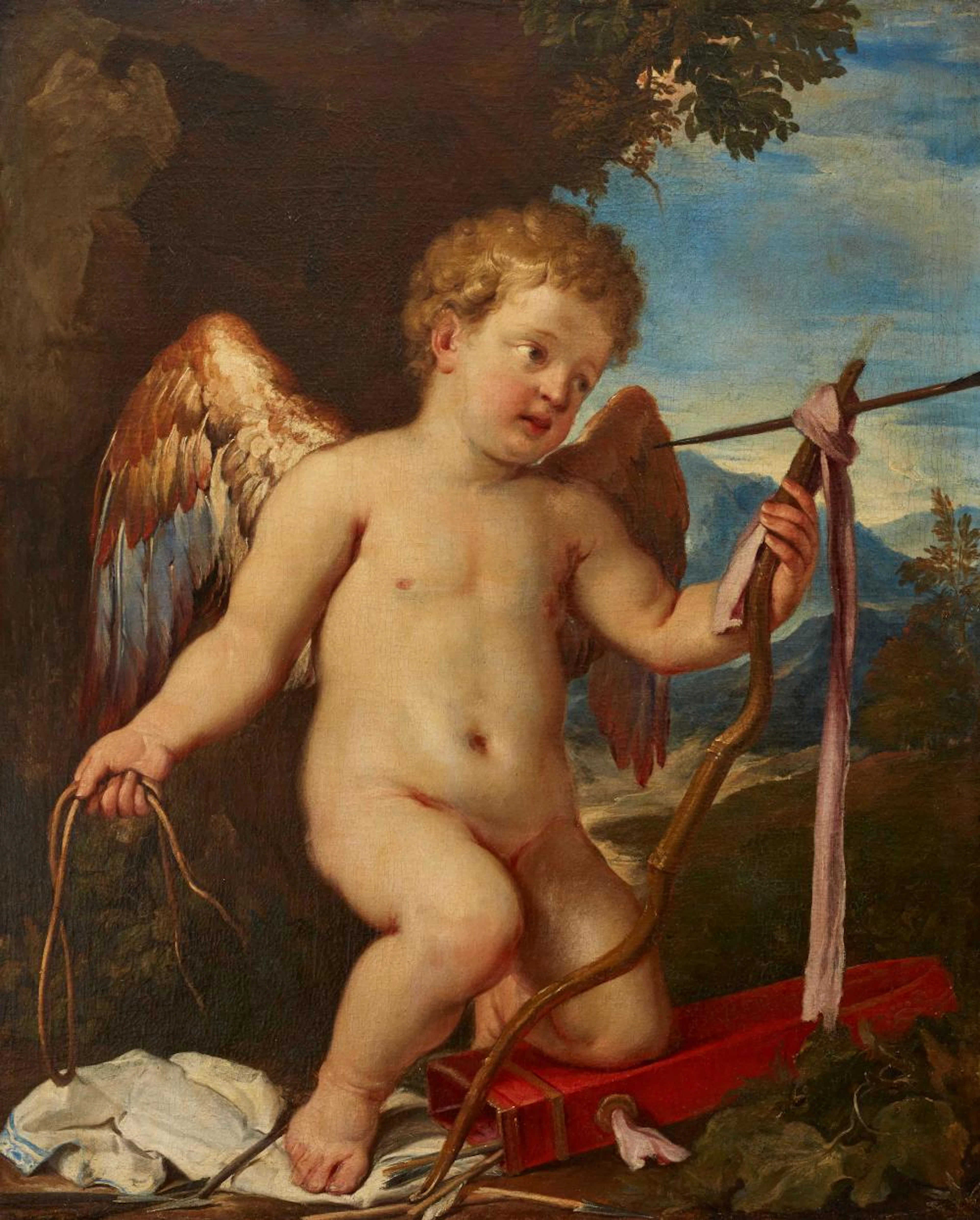 Scuola veneziana, sec. XVII AMOR SACRO E AMOR PROFANO olio su tela,