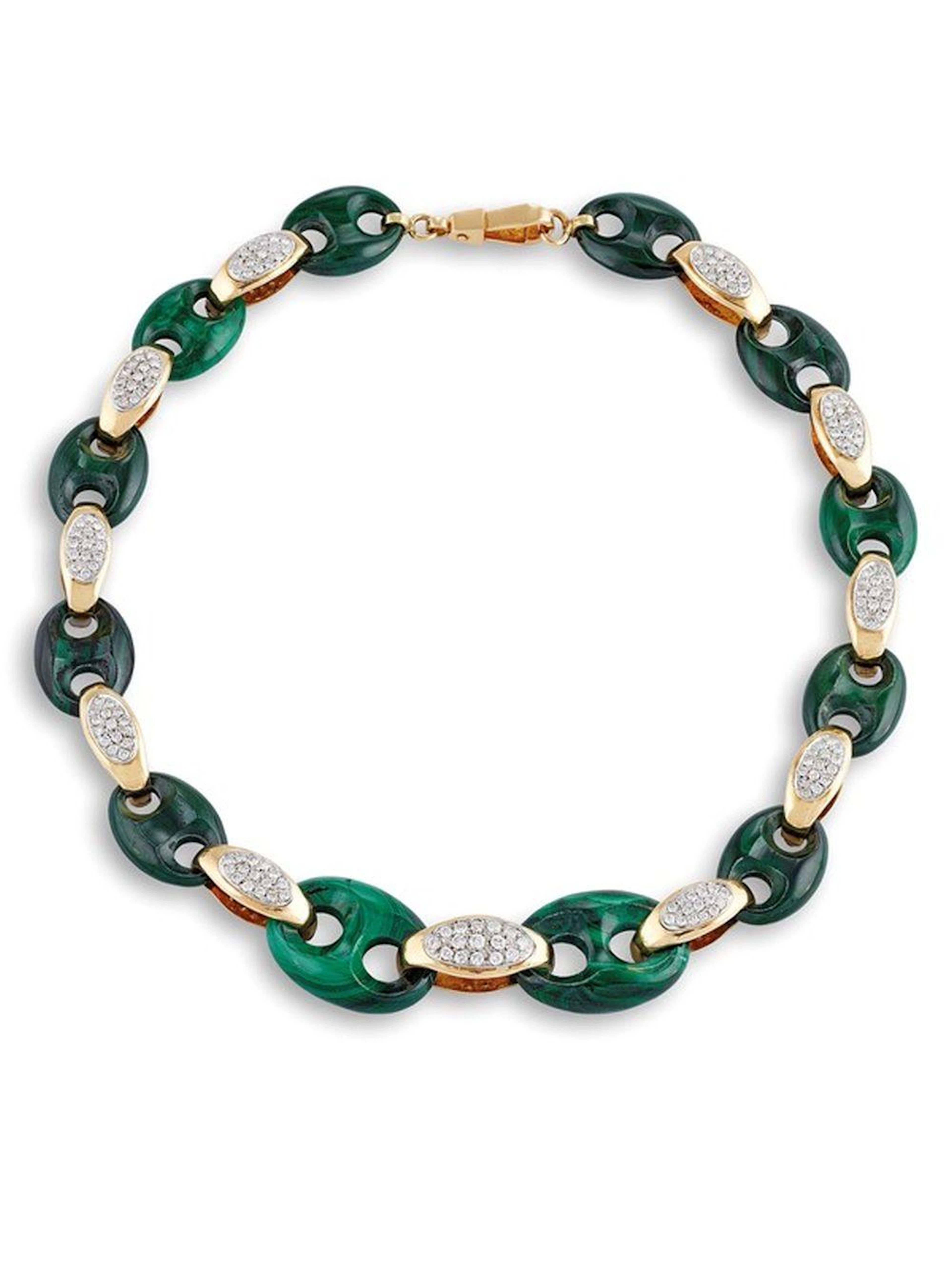 COLLANA A DISCHI FORATI IN MALACHITE CON DIAMANTI