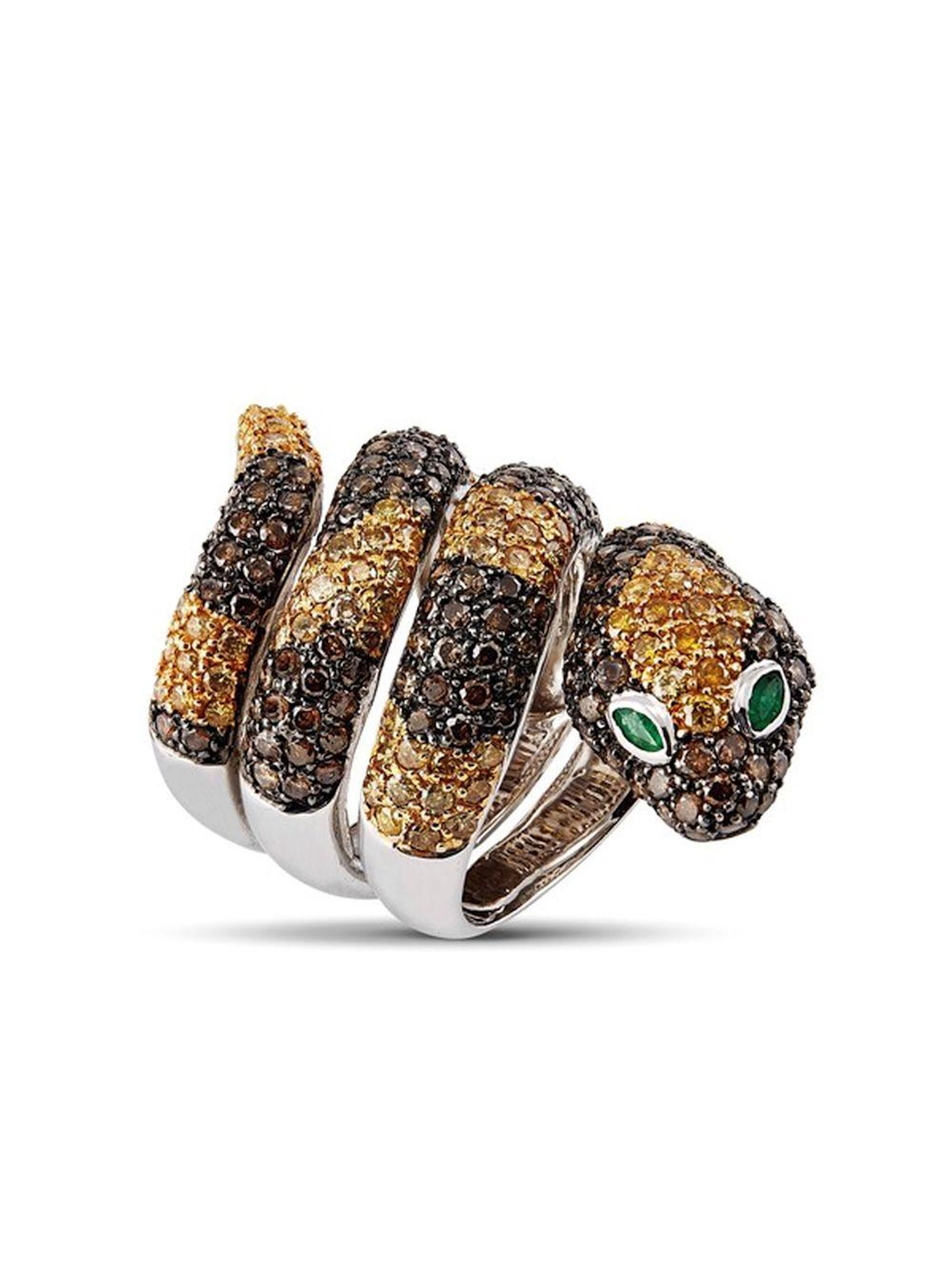 ANELLO A SERPENTE CON DIAMANTI BROWN E SMERALDI