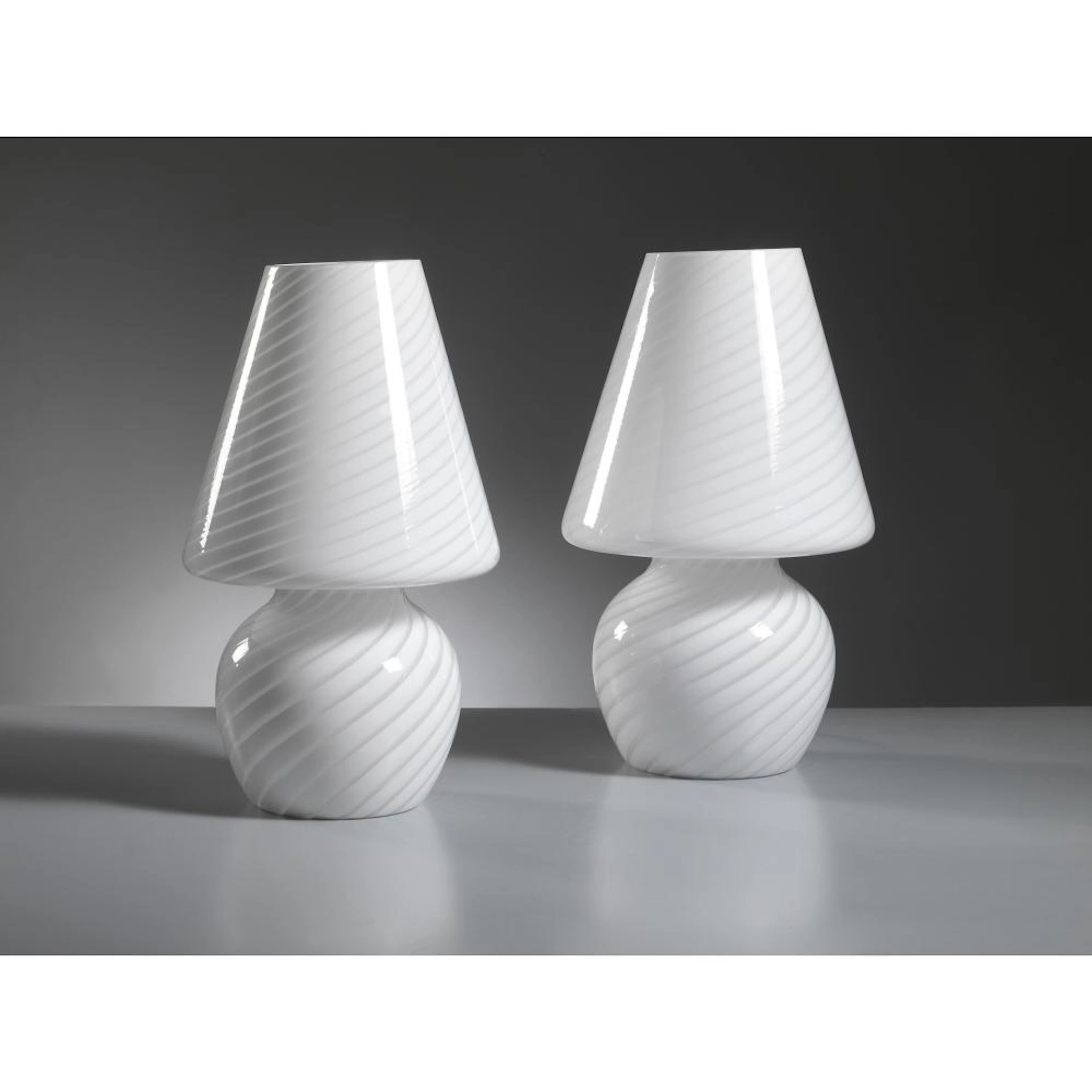 TWO TABLES LAMPS, WHITE GLASS