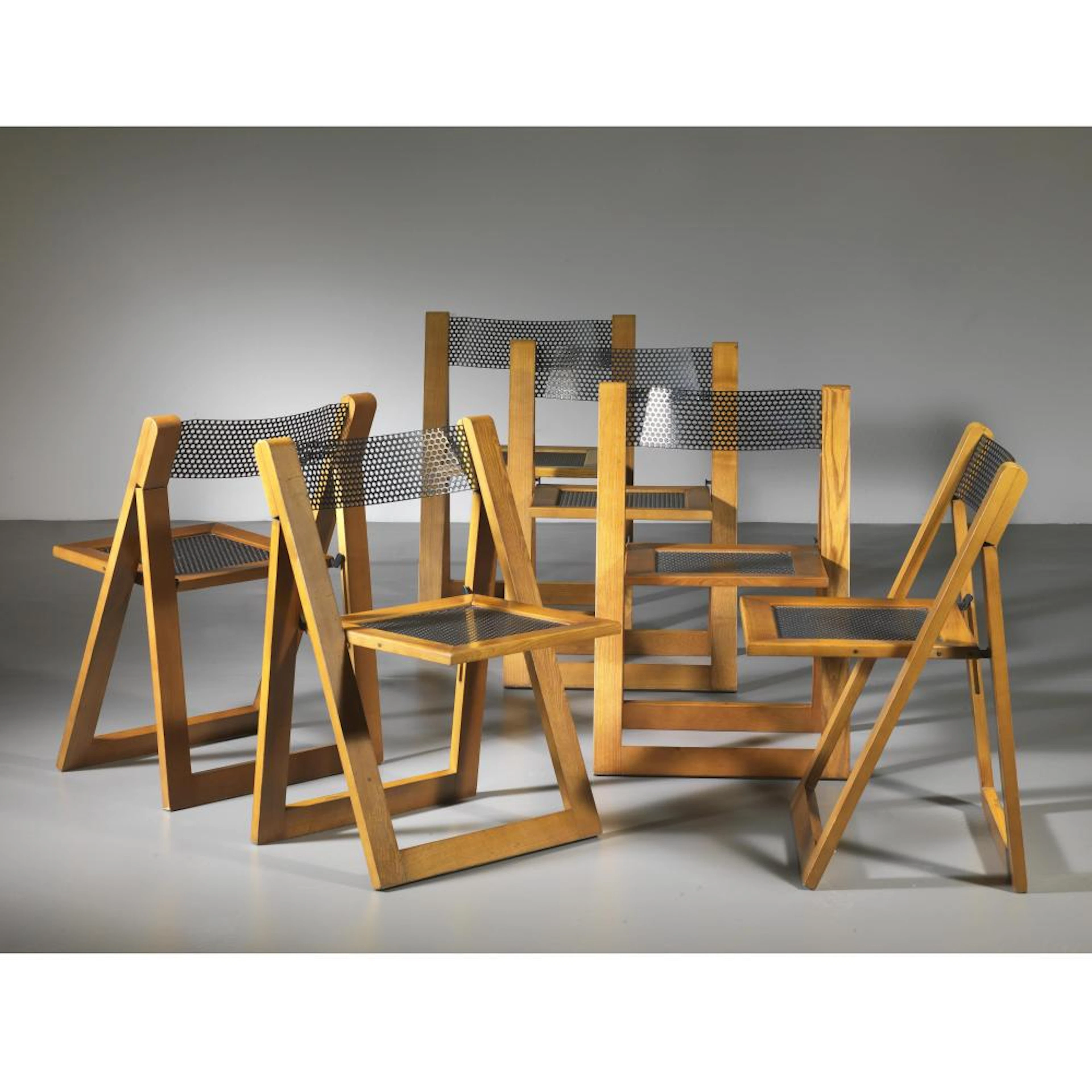 SIX FOLDING CHAIRS, WOODEN AND METAL STRUCTURE