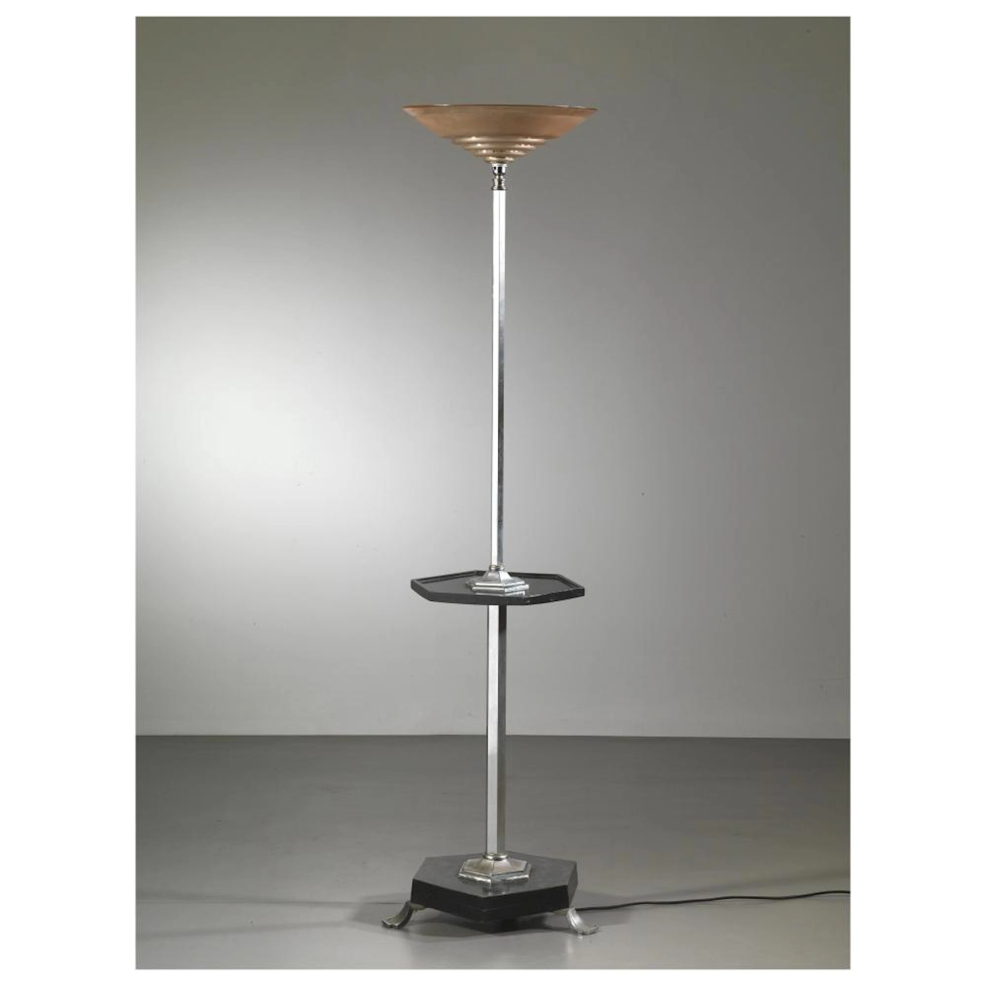 FLOOR LAMP, METAL STRUCTURE, PINK GLASS LAMPSHADE