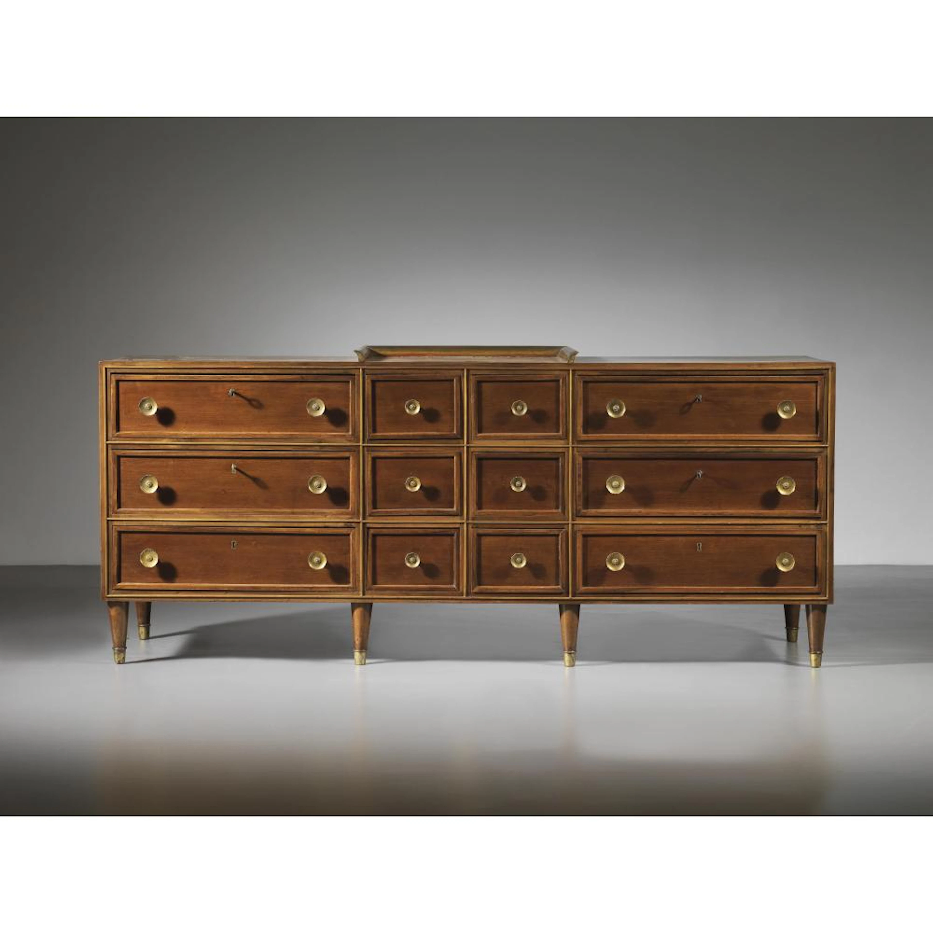 WALL MIRROR, WOODEN DRAWERS, BRASS DETAILS