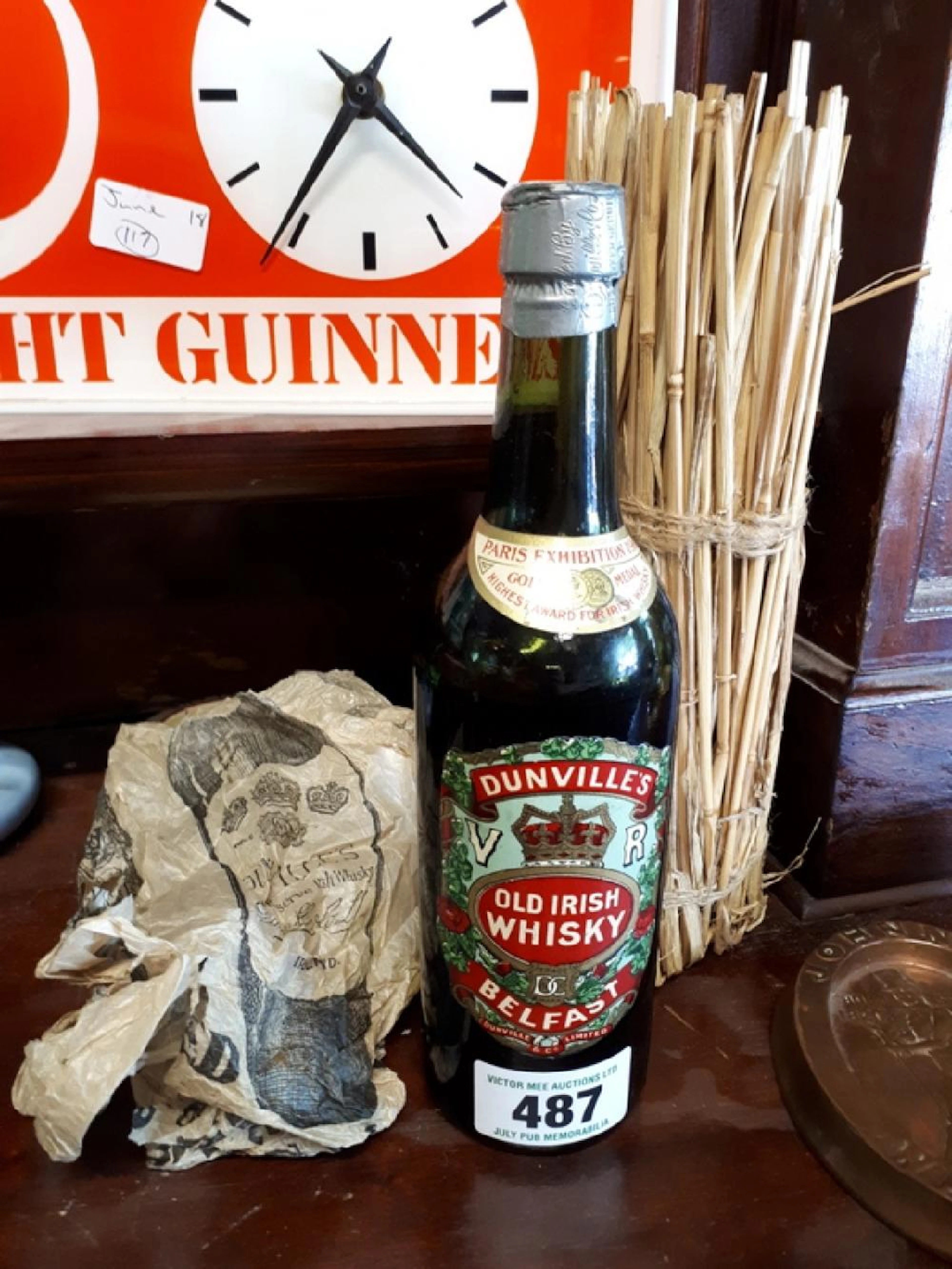 Rare 1890's Bottle of DUNVILLE's OLD IRISH WHISKEY in original paper wrappe