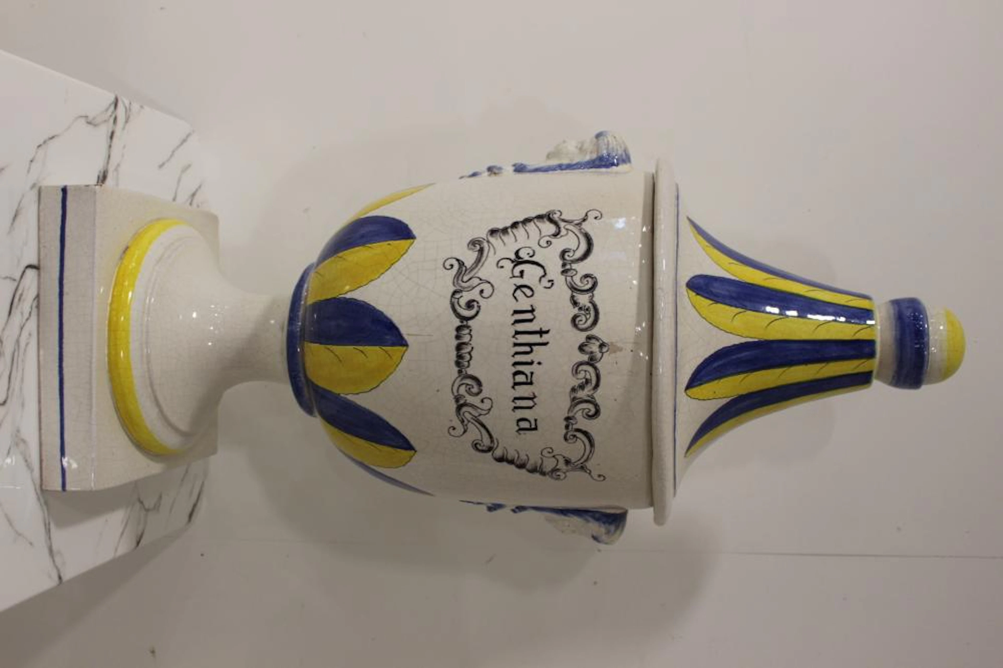 Handmade and hand painted Italian Gentiana ceramic lidded...