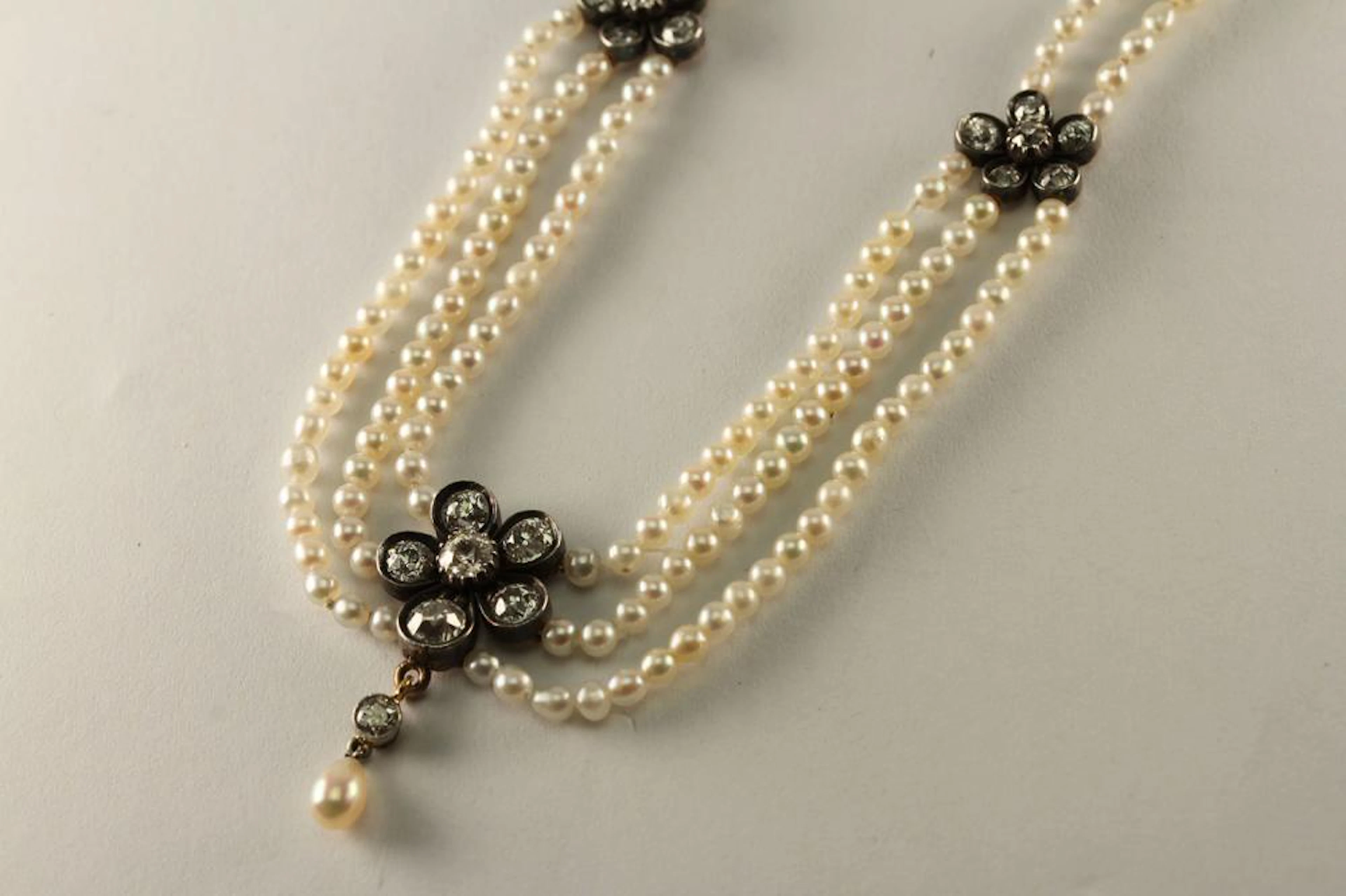 Victorian Old Cut Diamond and Pearl neklace