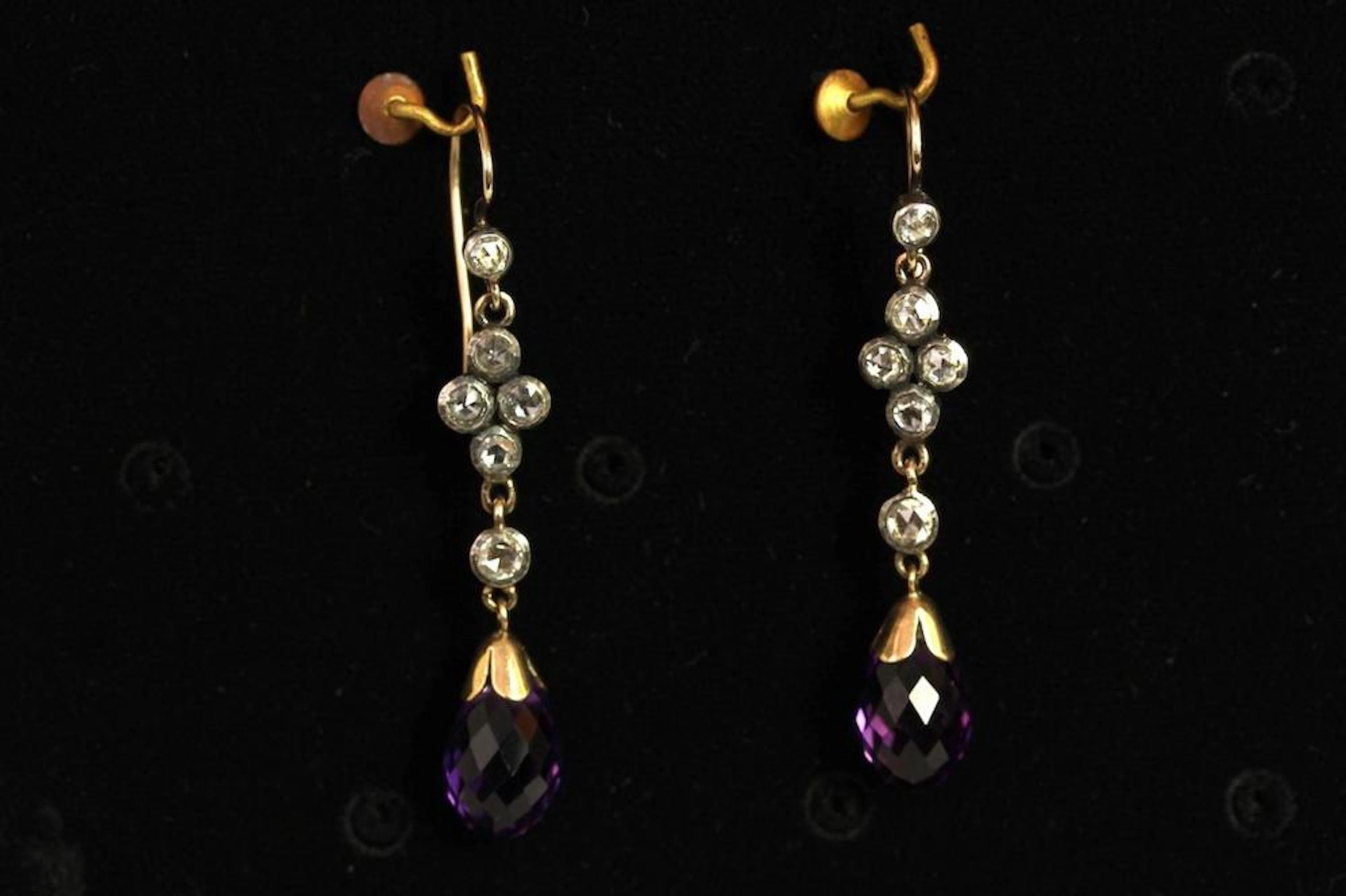 Early Amethyst and Diamond set earrings