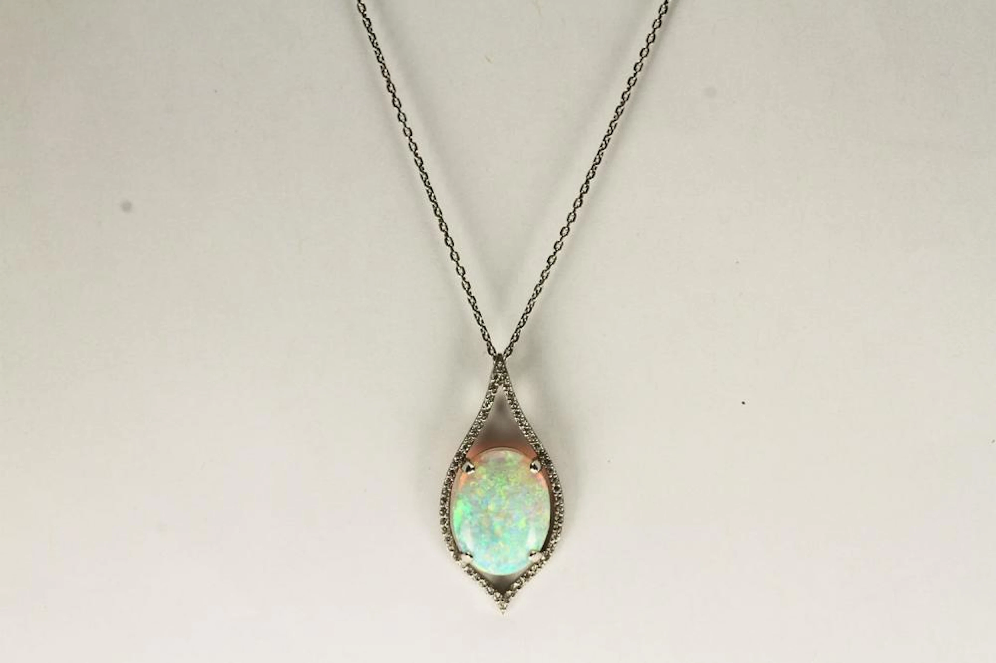 PLATINUM OPAL AND DIAMOND PENDANT