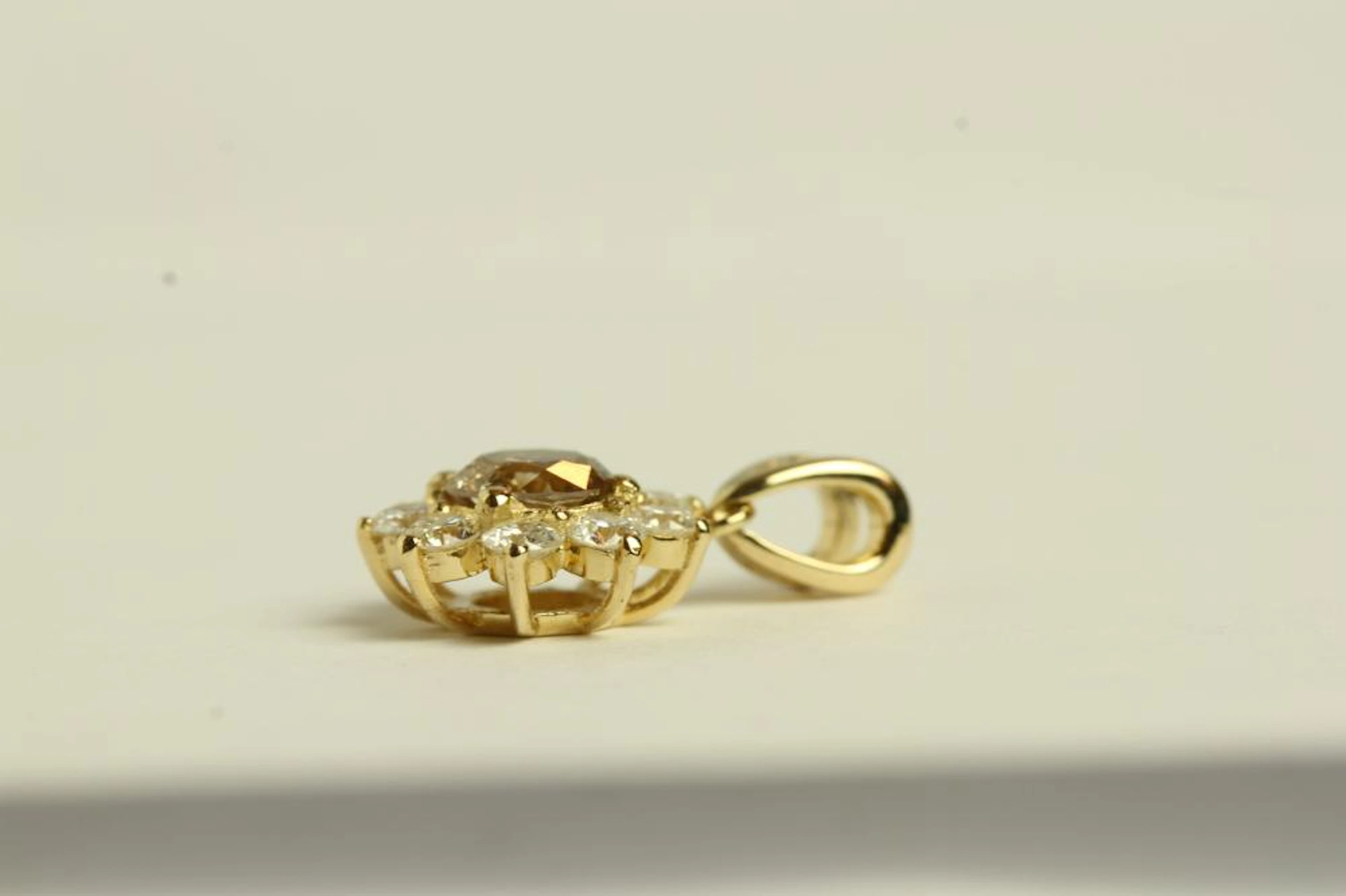 Cognac and White Diamond Flower Pendant