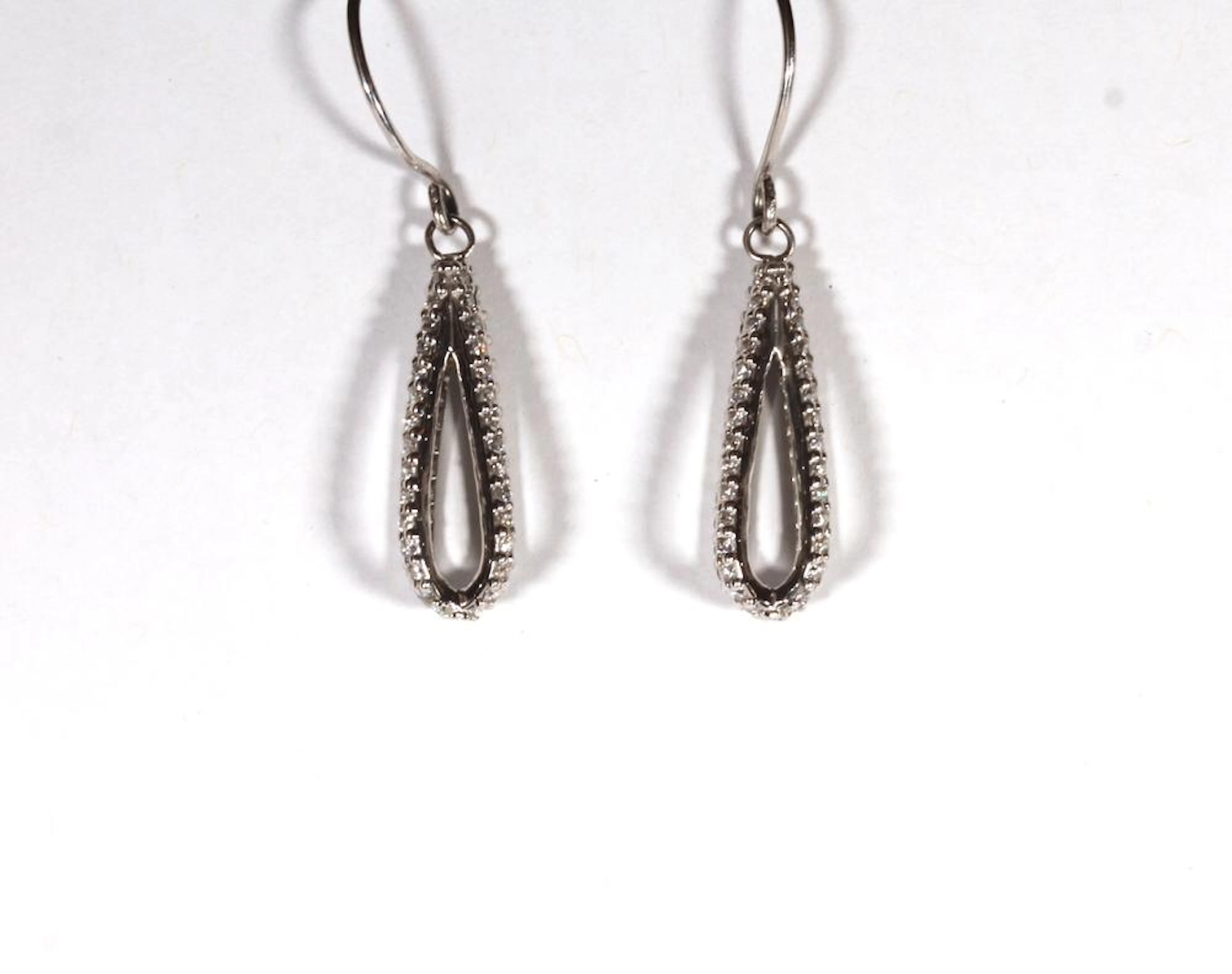 18CT WHITE GOLD DIAMOND DROP BOMBE EARRINGS SET WITH AN...
