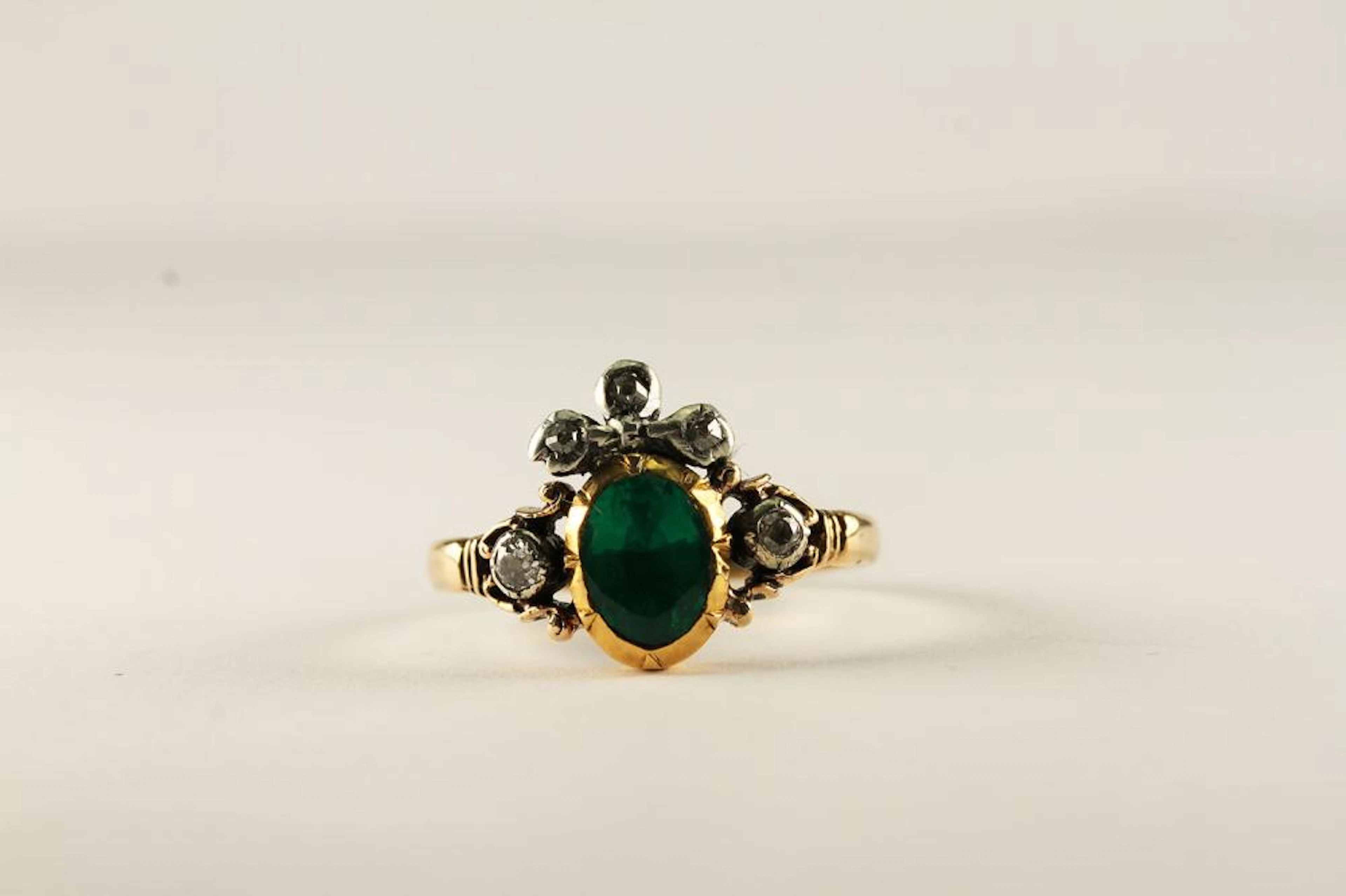 Georgian Emerald and diamond dress ring