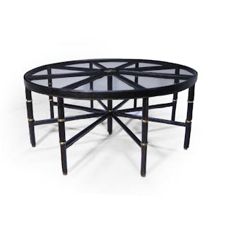 Stitched Leather and Brass Table by Jacques Adnet