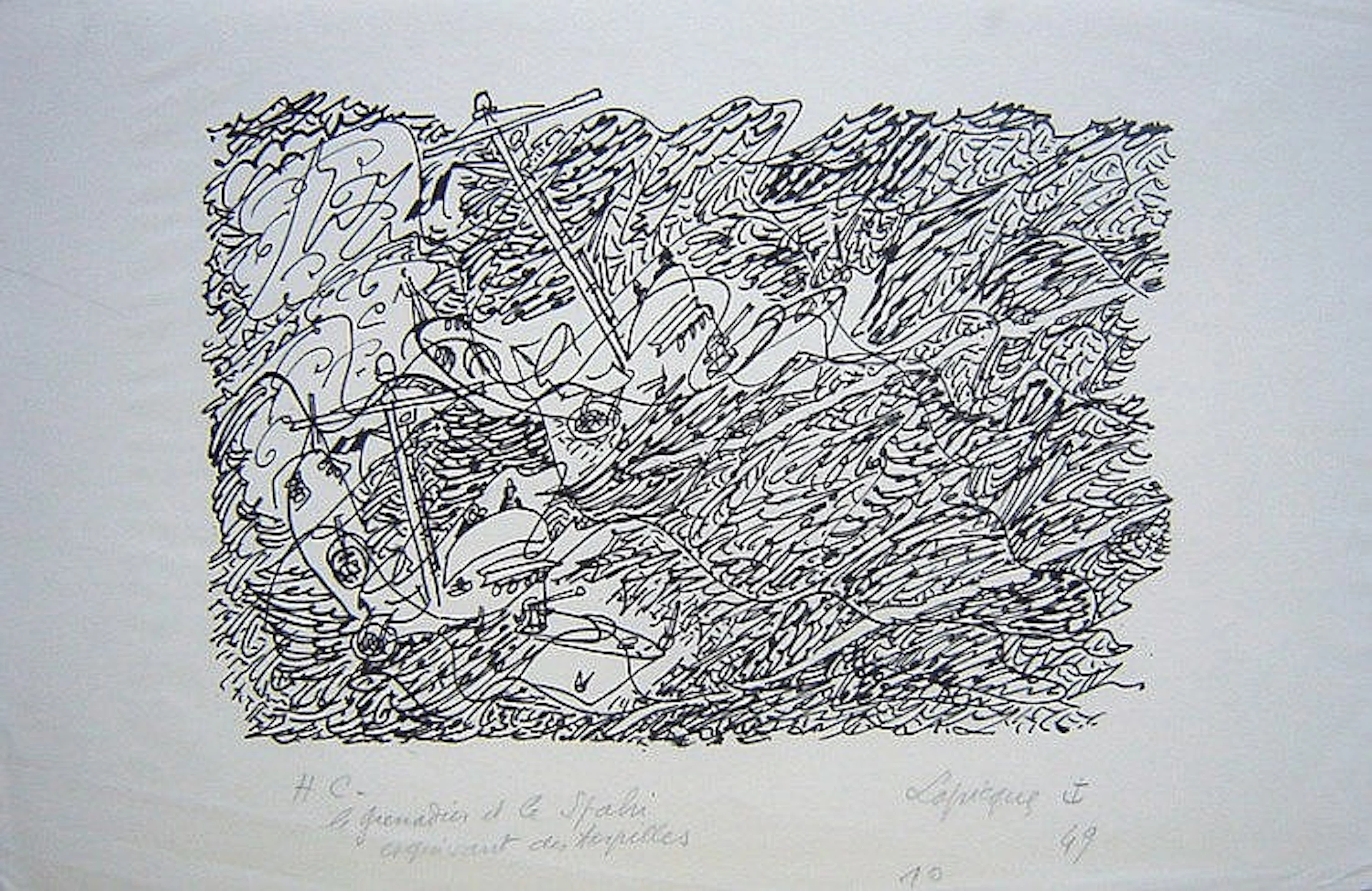 LAPICQUE Charles - LE GRENADIER ET LE SPAHI ESQUIVANT DES TORPILLES