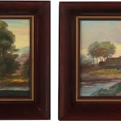 Carl Roth Oil Paintings of Rural Landscapes at Sunset, Mid-Late 20th ...