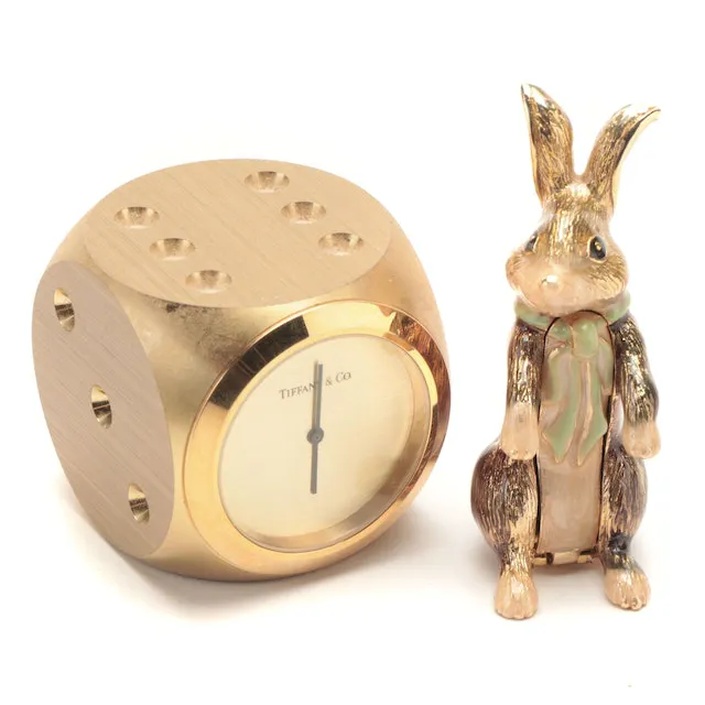 Tiffany & Co. Gilt Bronze Dice Clock Paperweight with Monet Enameled ...