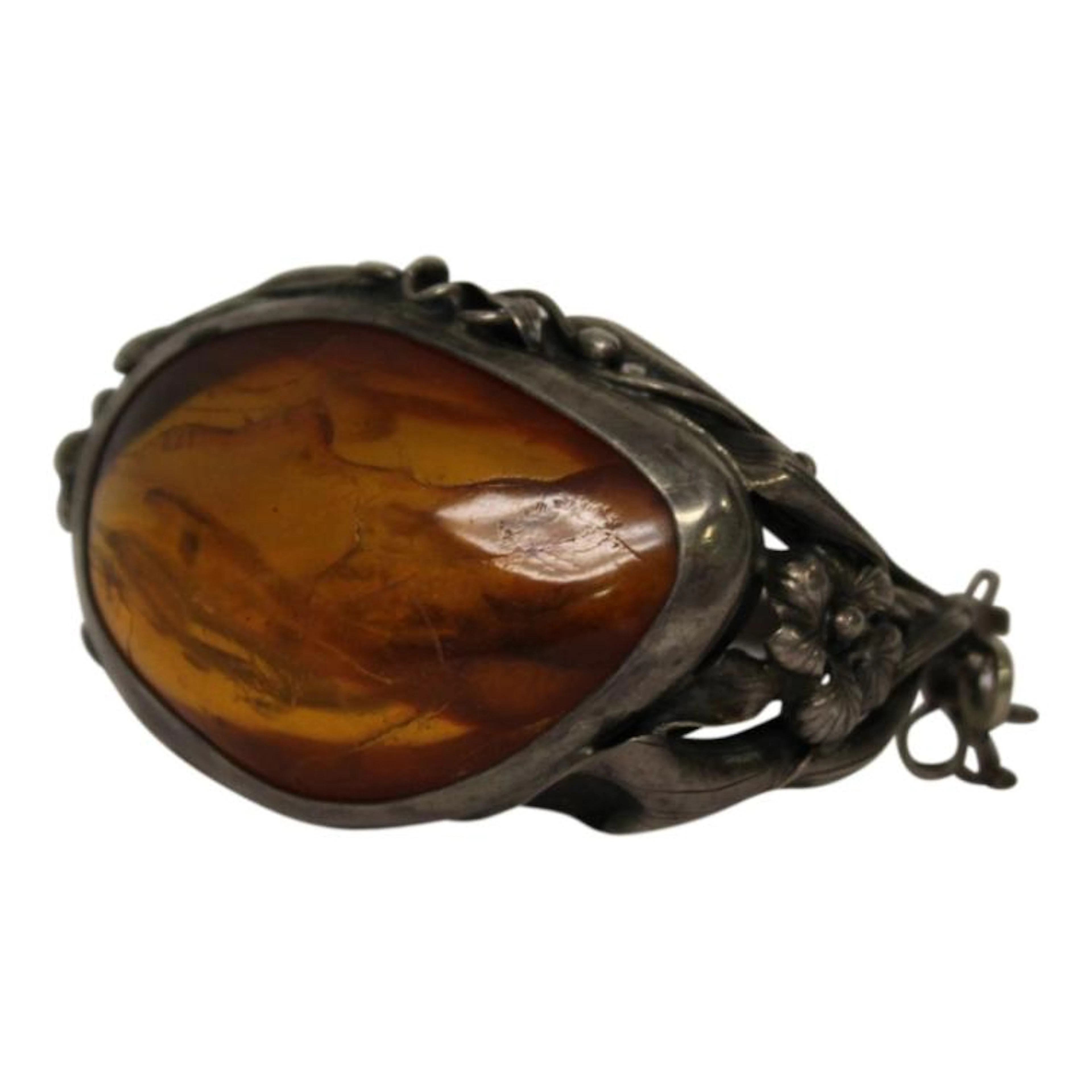 Antique Amber & Sterling Statement Bangle Bracelet