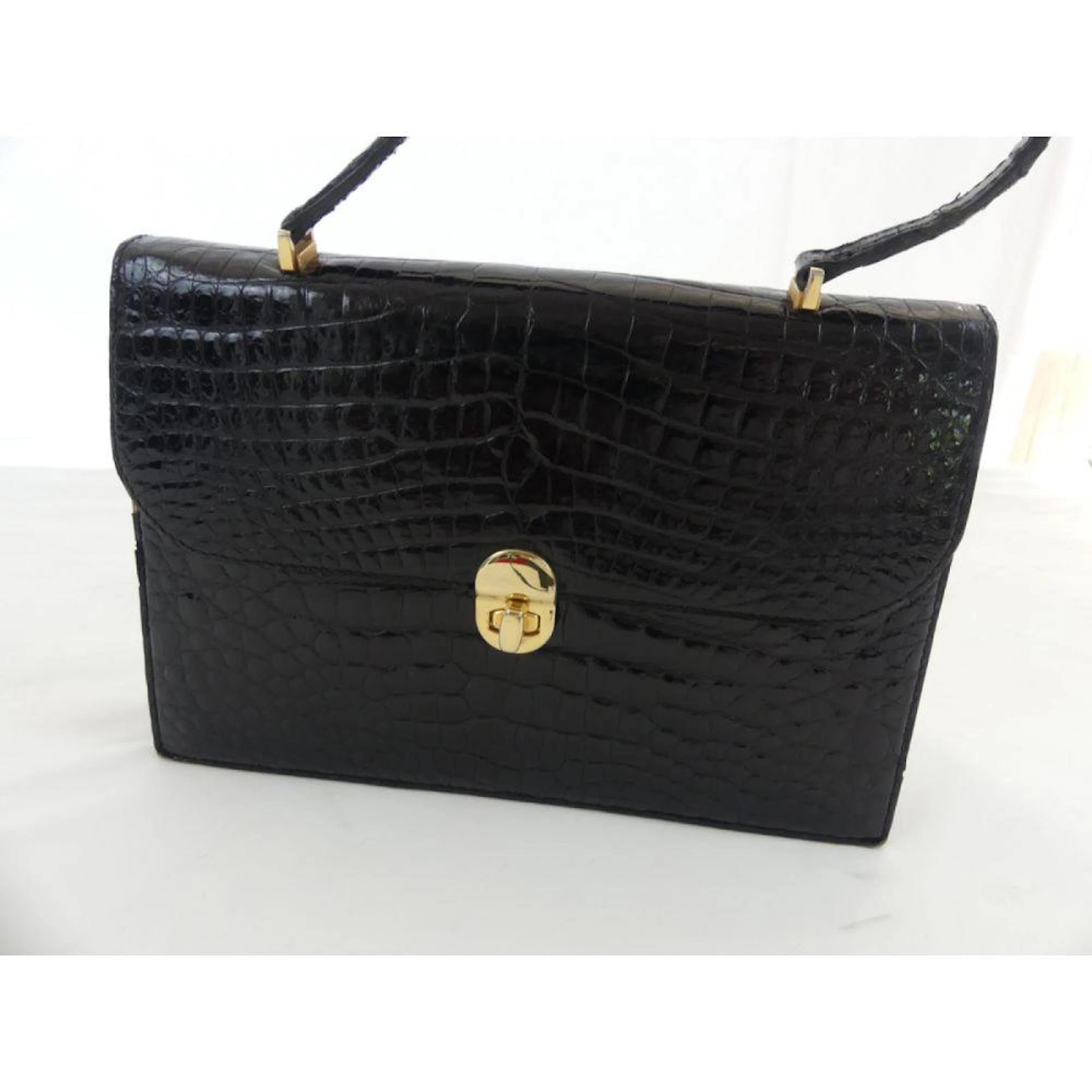 SAC rigide en cuir noir façon croco