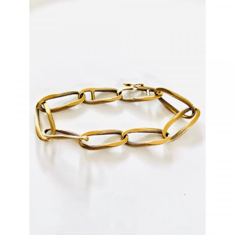Bracelet Vintage Or De Tolède - Maillons Ovales Noir Et Or, Gravé A27, Occasion En Bon état