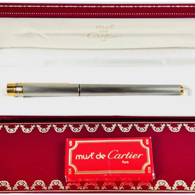 Stylo Plume En Métal Brossé Argenté – Neuf Avec étiquettes, Recharge à Cartouches