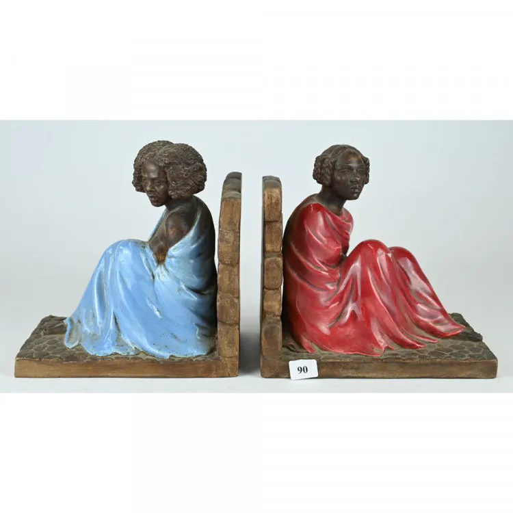 Serre-livres Ancien Couple Arlésien Polychrome Années 1920 - Objet Provençal Vintage, Occasion