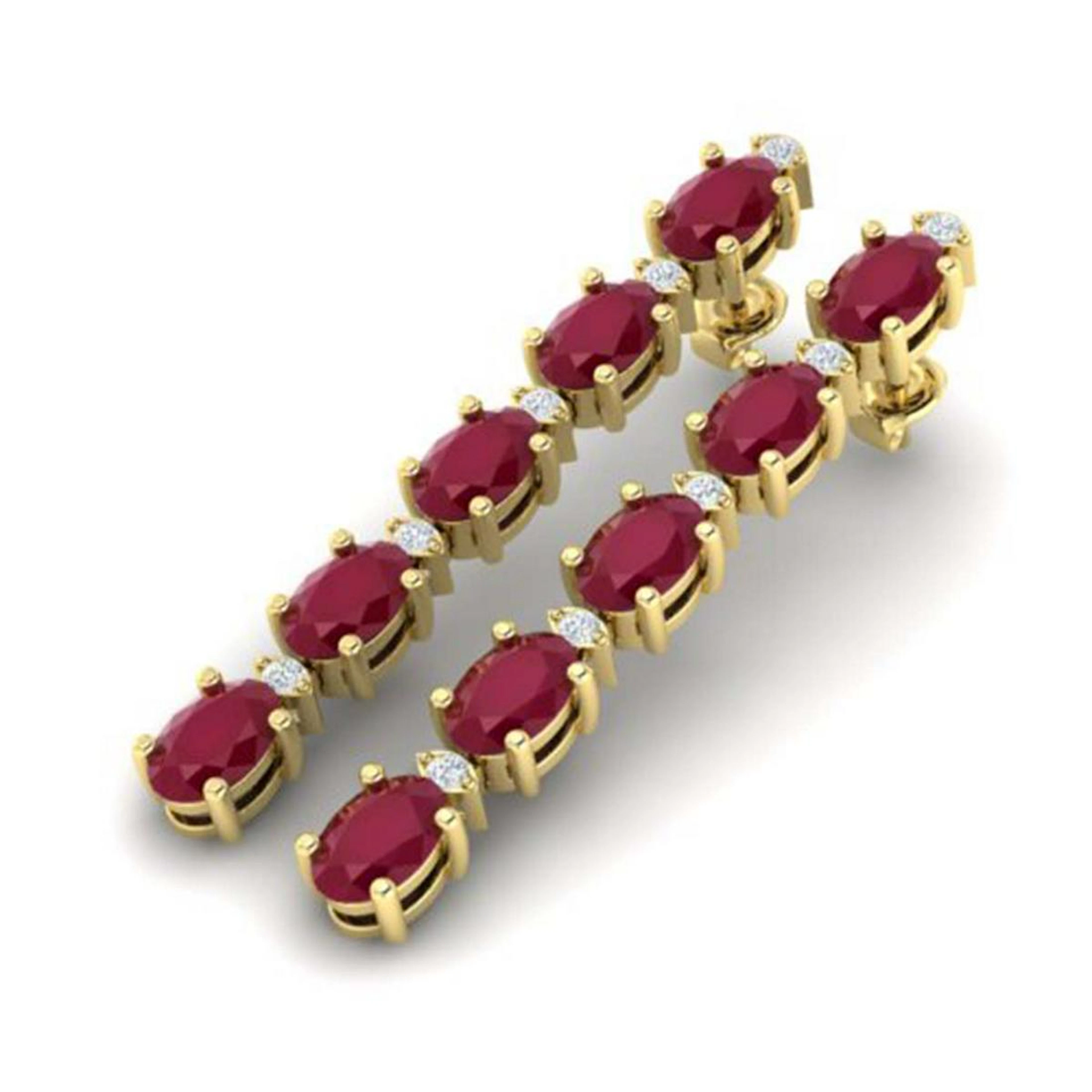 7 ctw Ruby & VS/SI Diamond Tennis Earrings 10K Yellow