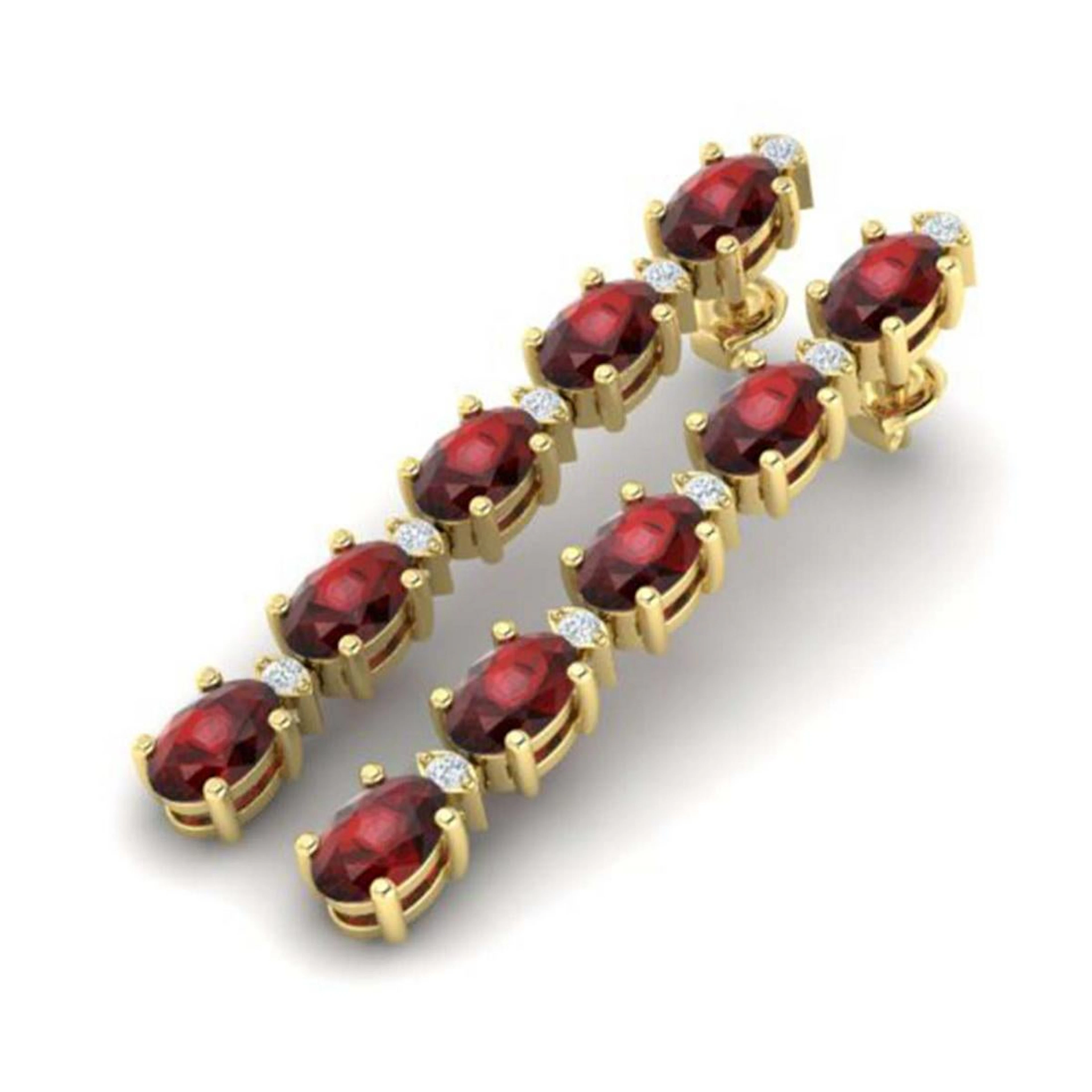 6 ctw Garnet & VS/SI Diamond Tennis Earrings 10K Yellow