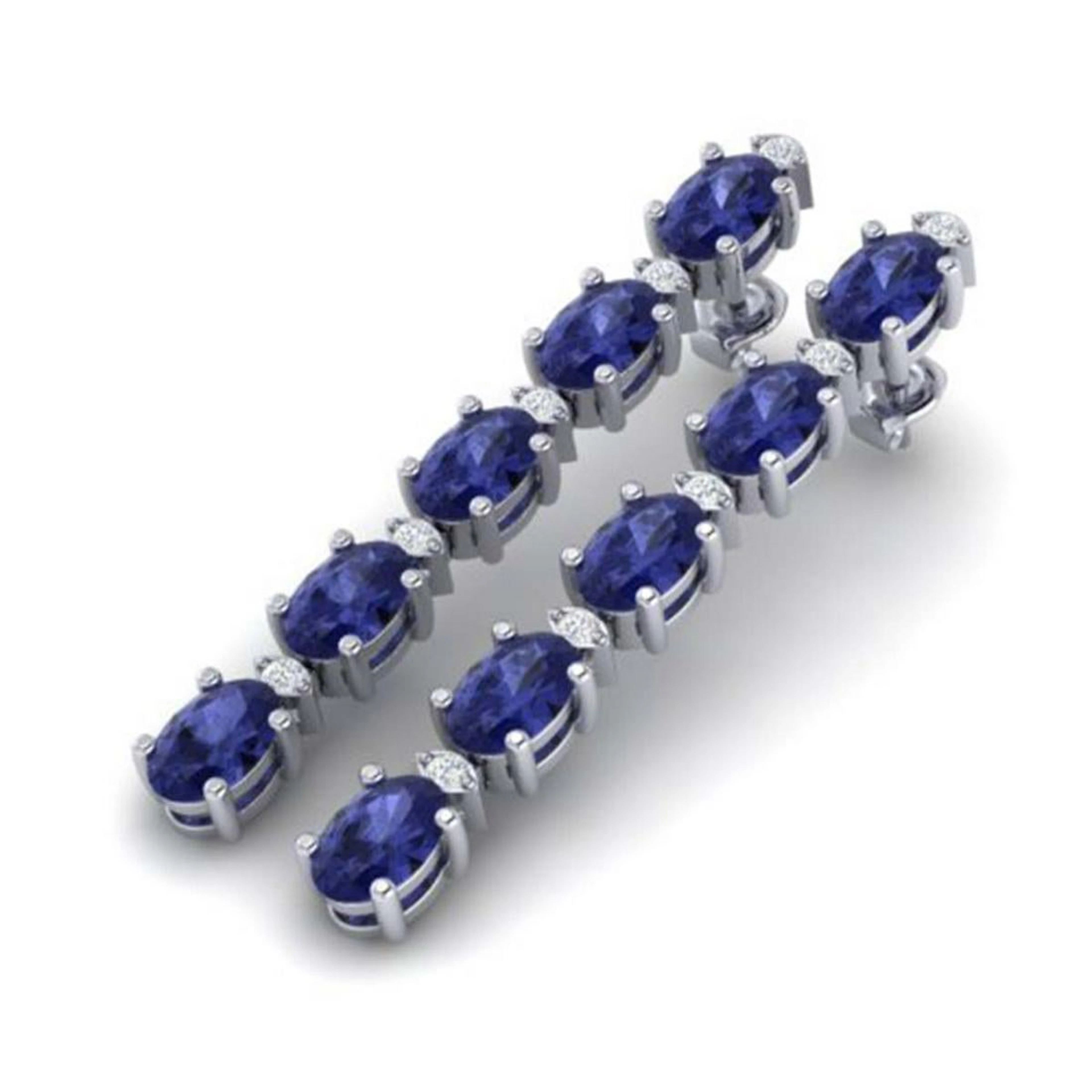 6 ctw Tanzanite & VS/SI Diamond Tennis Earrings 10K