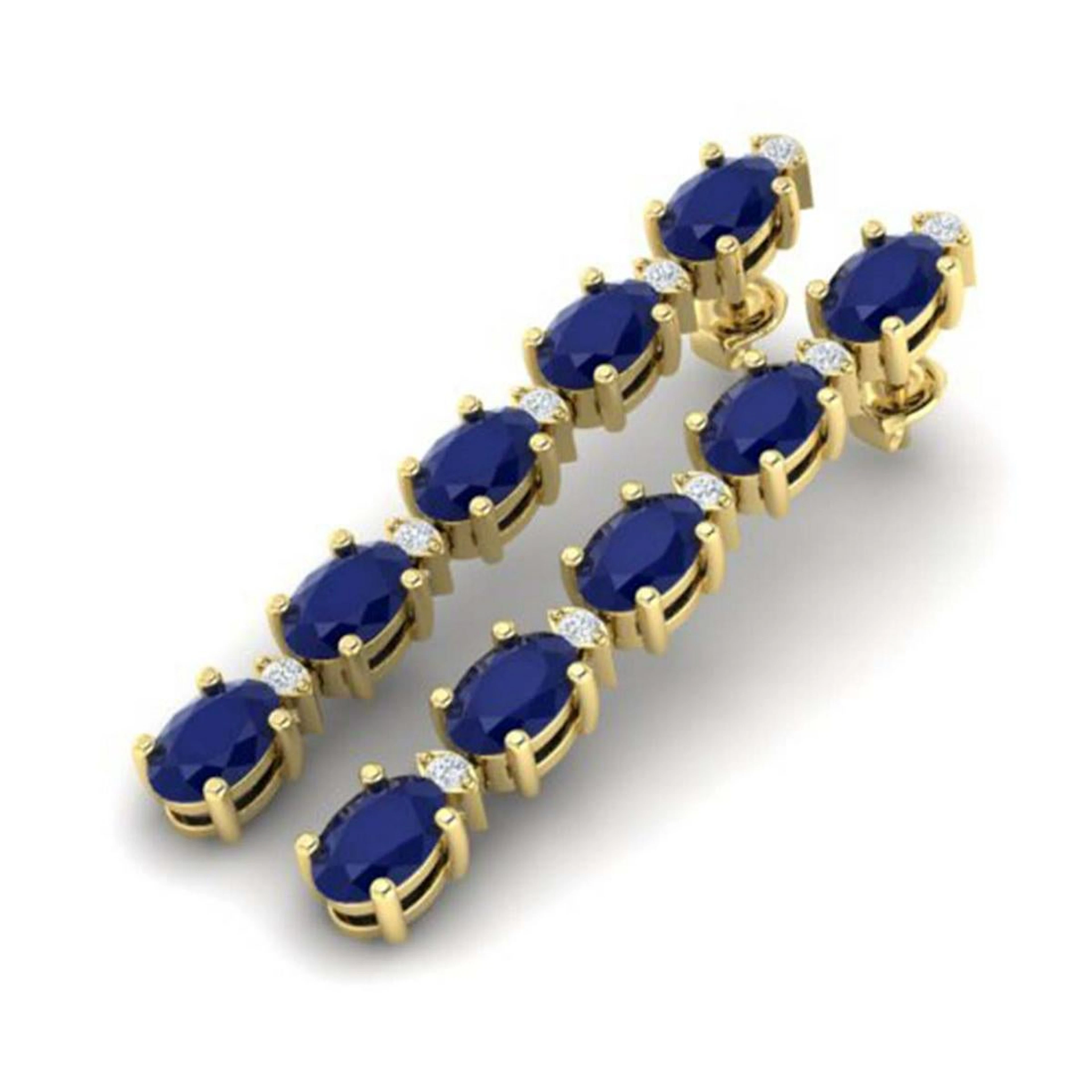 7 ctw Sapphire & VS/SI Diamond Tennis Earrings 10K