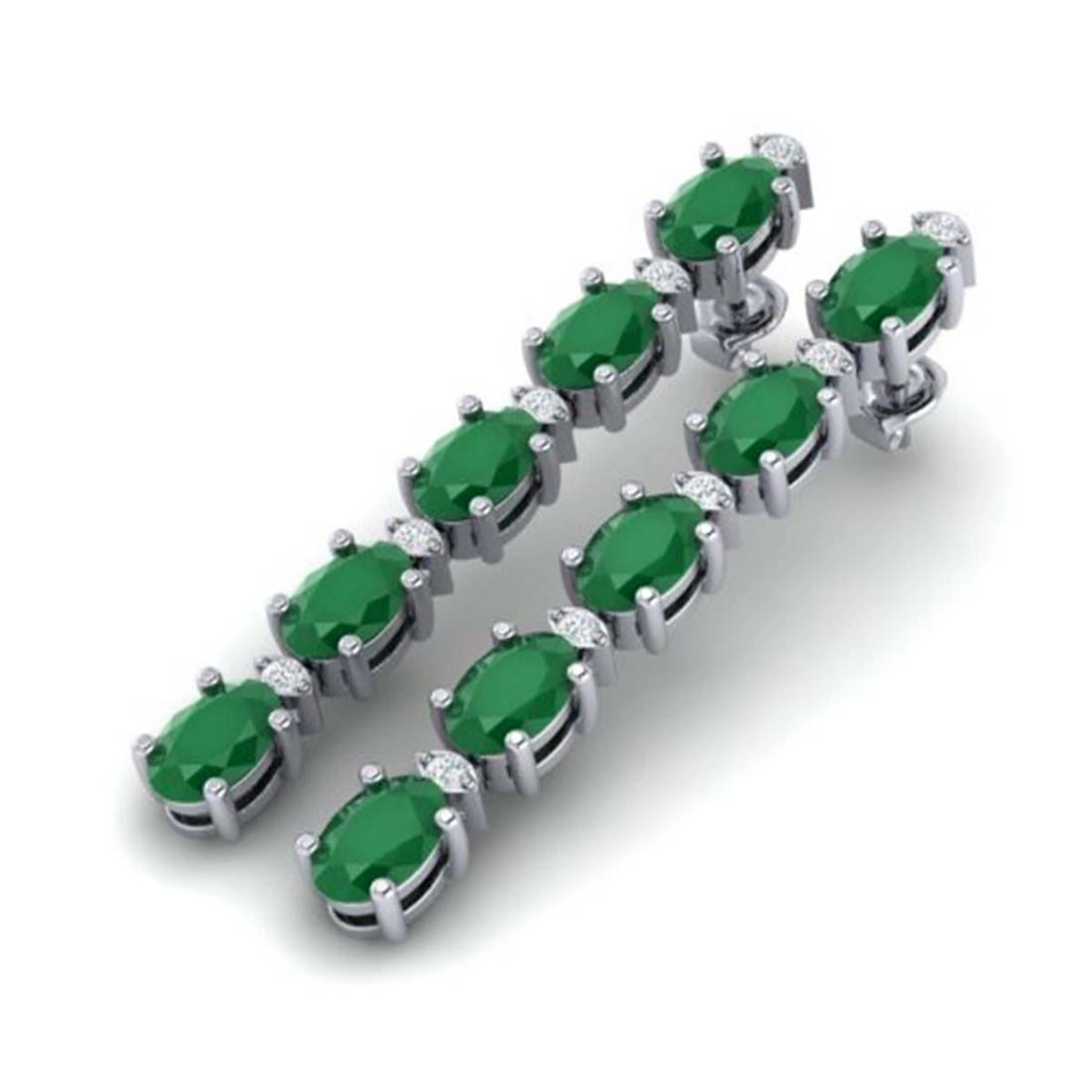 7 ctw Emerald & VS/SI Diamond Tennis Earrings 10K White