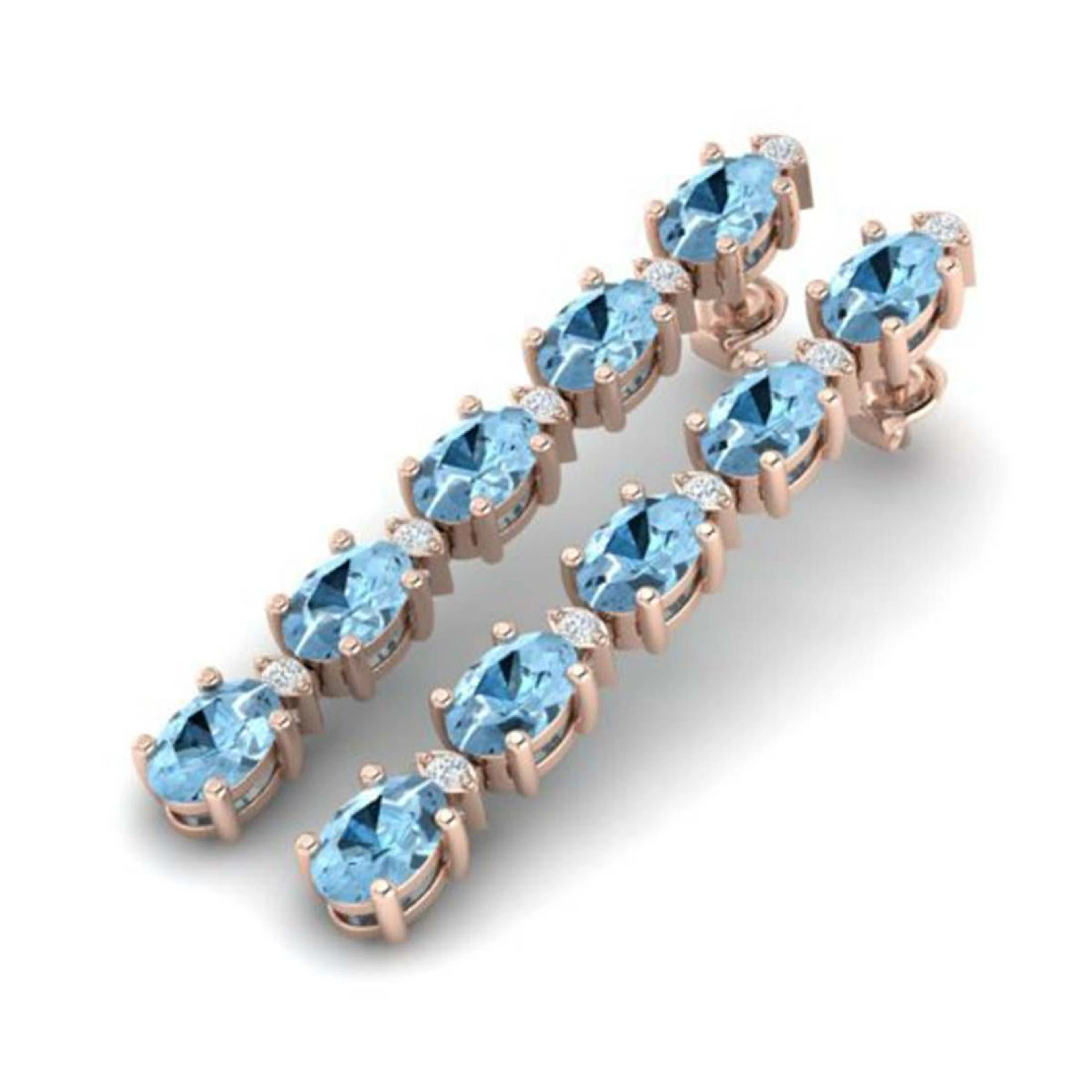 5 ctw Aquamarine & VS/SI Diamond Tennis Earrings 10K