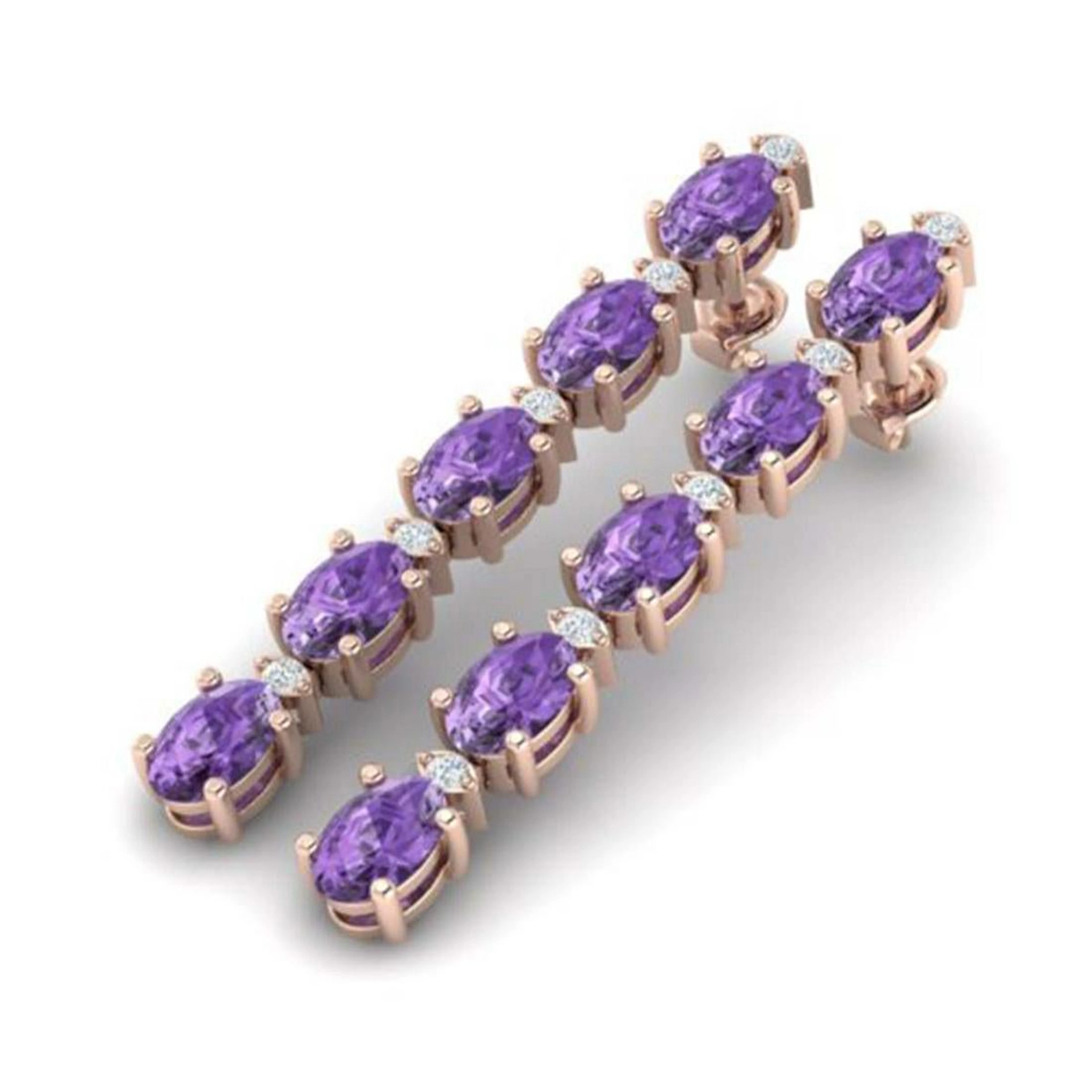6 ctw Amethyst & VS/SI Diamond Tennis Earrings 10K Rose