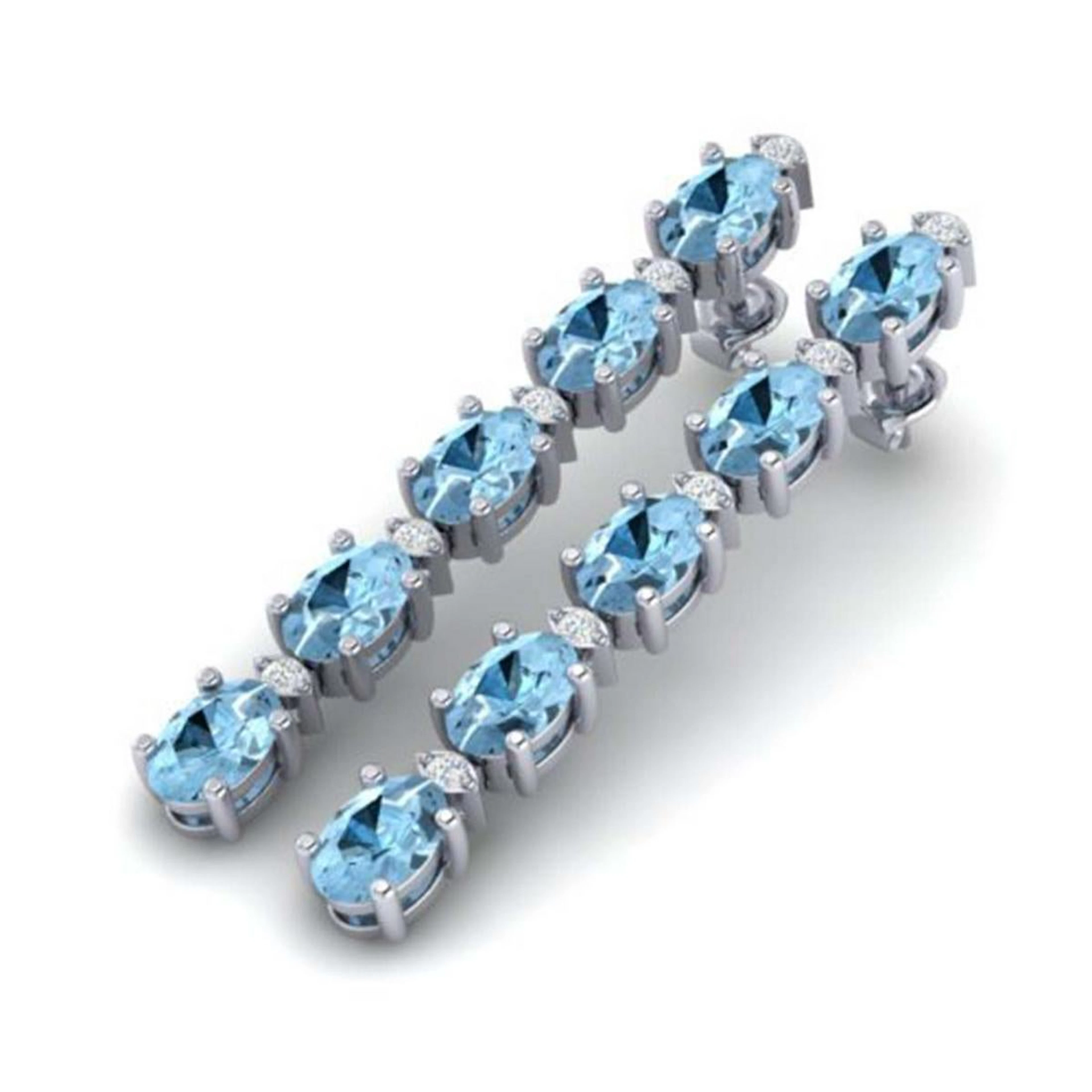 5 ctw Aquamarine & VS/SI Diamond Tennis Earrings 10K