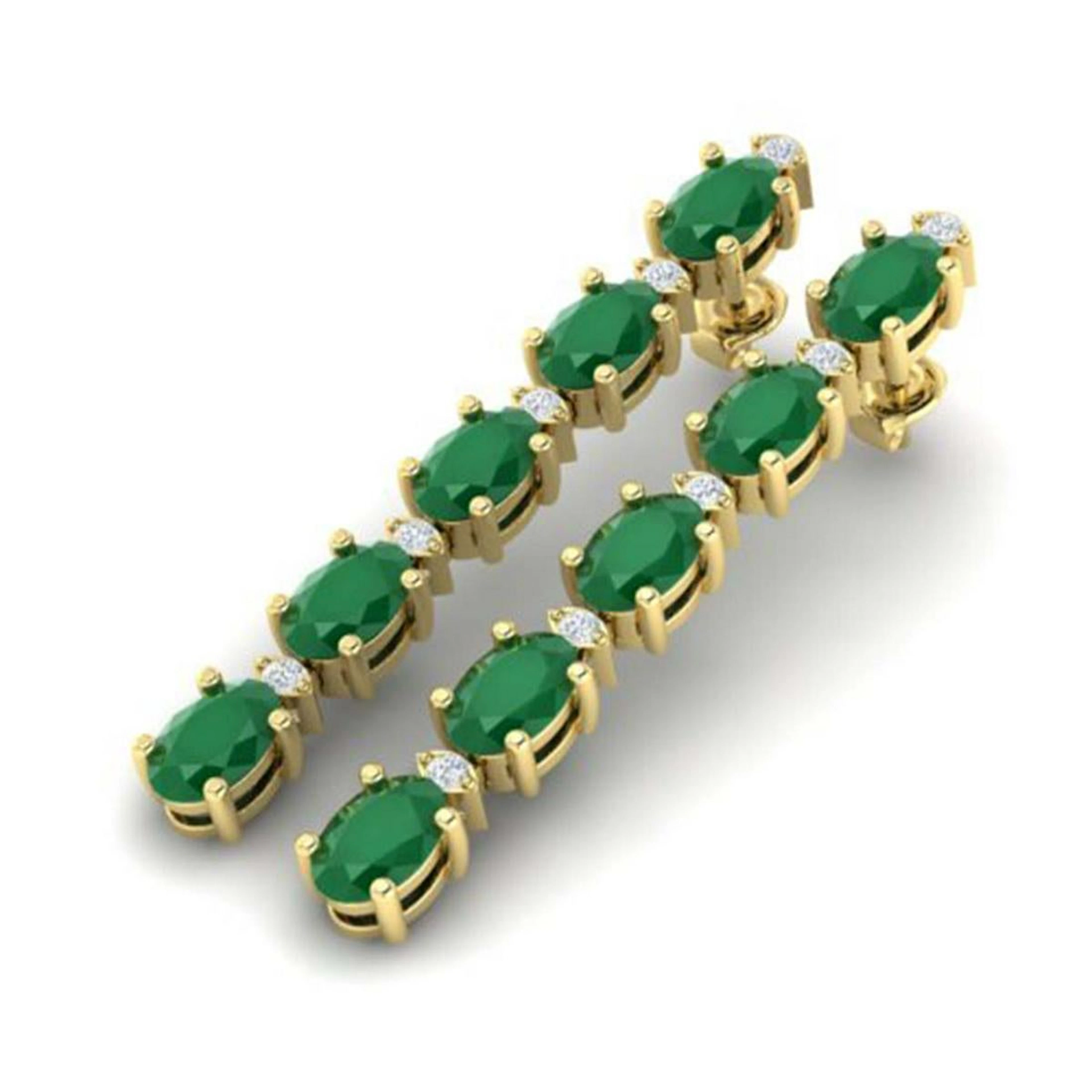 7 ctw Emerald & VS/SI Diamond Tennis Earrings 10K
