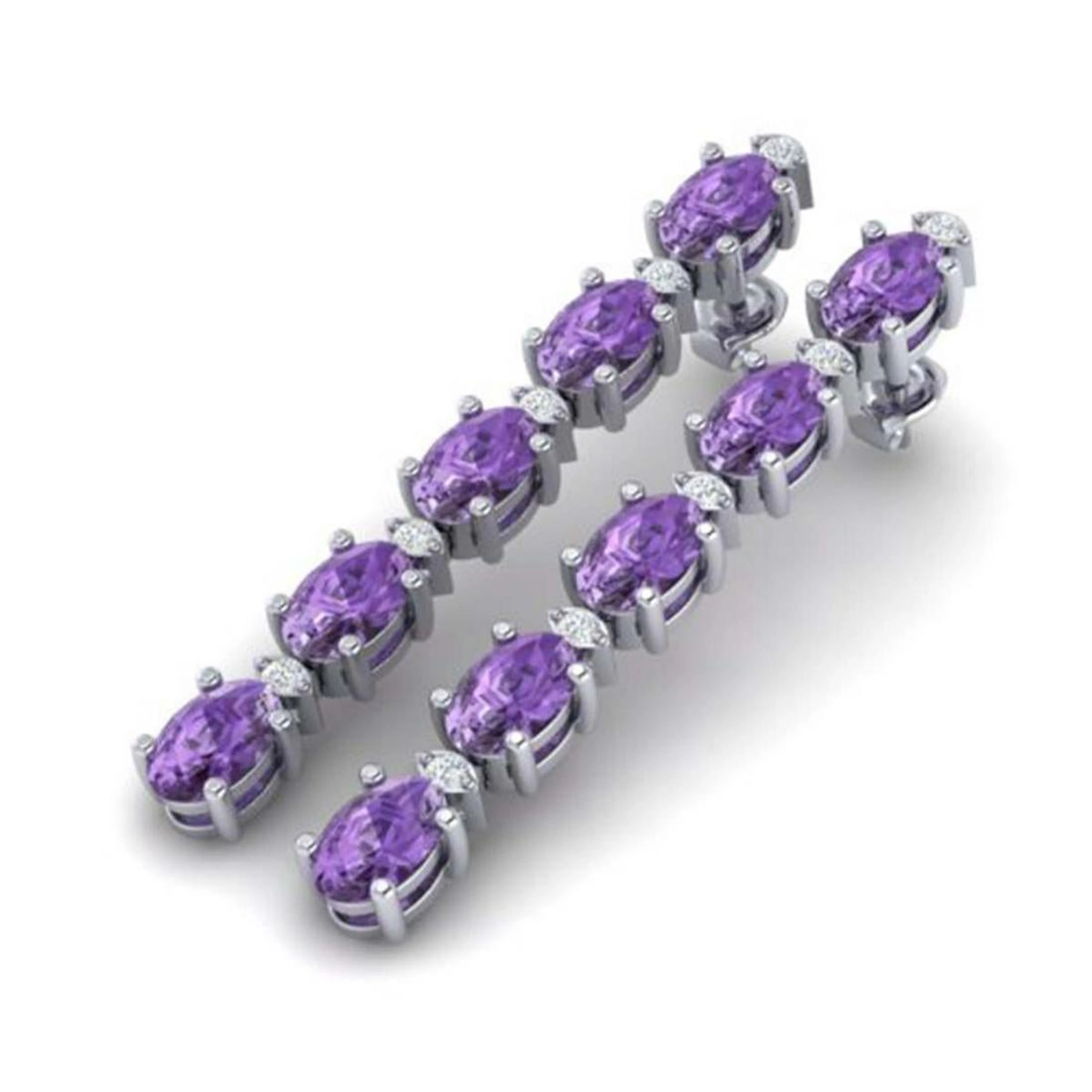 6 ctw Amethyst & VS/SI Diamond Tennis Earrings 10K