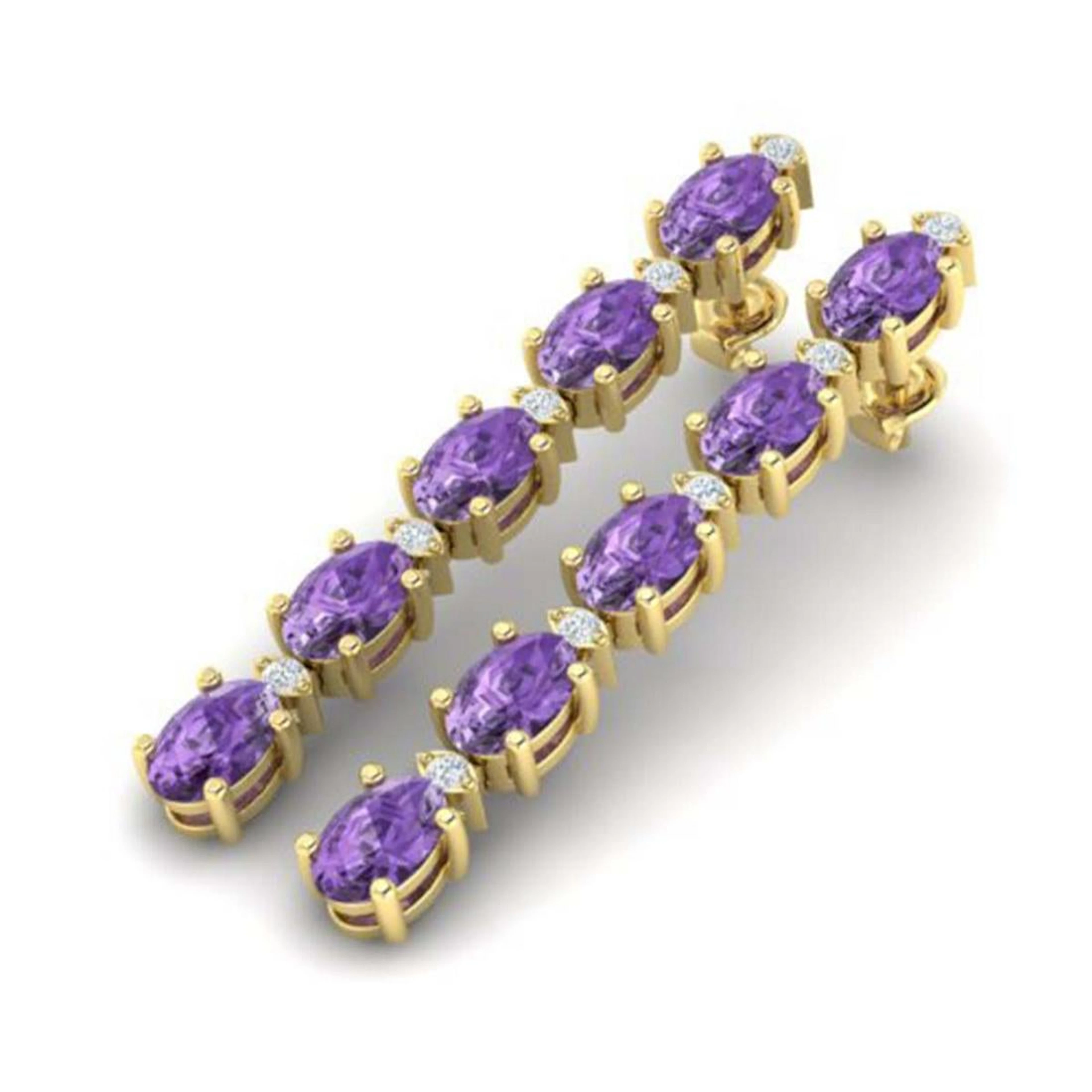 6 ctw Amethyst & VS/SI Diamond Tennis Earrings 10K
