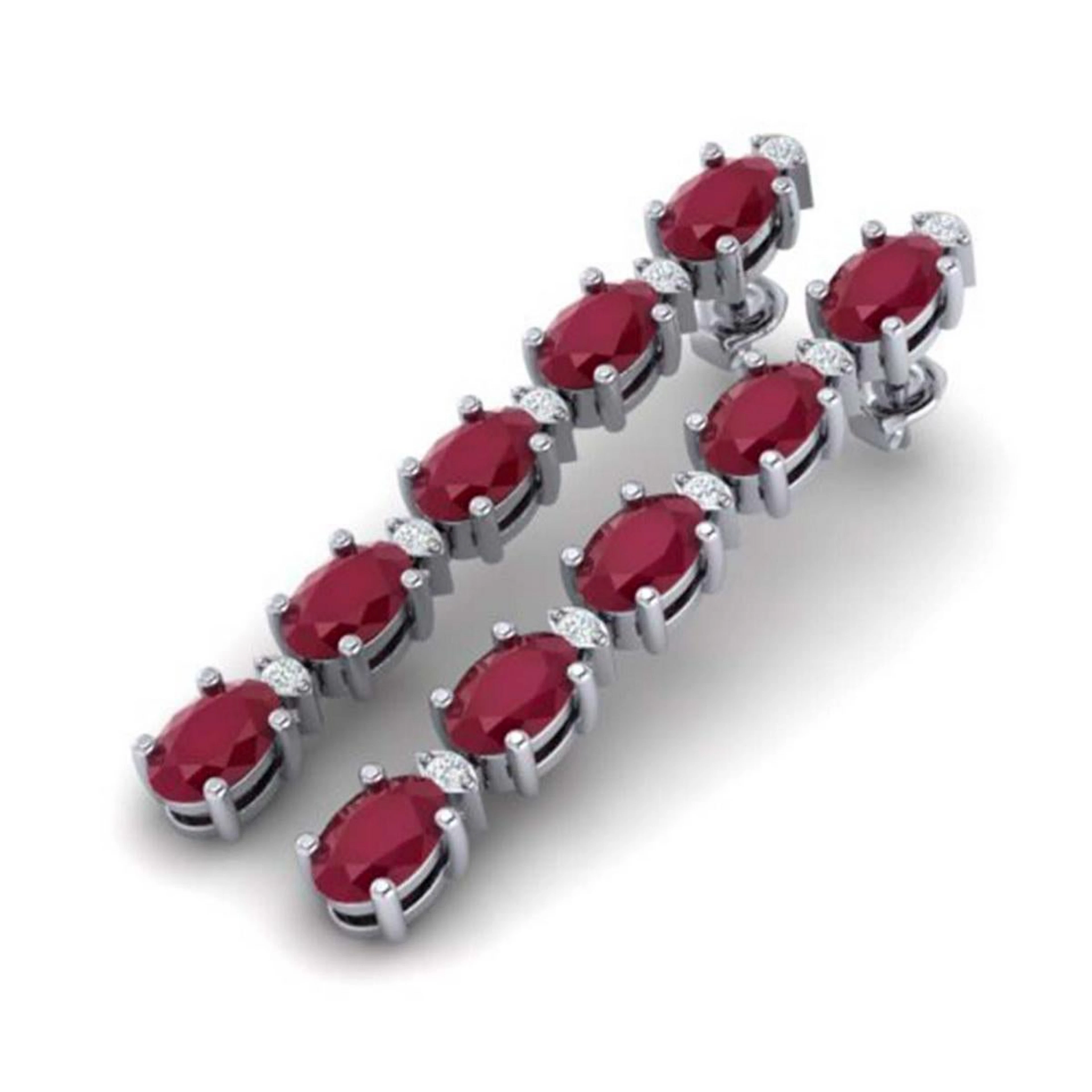 7 ctw Ruby & VS/SI Diamond Tennis Earrings 10K White