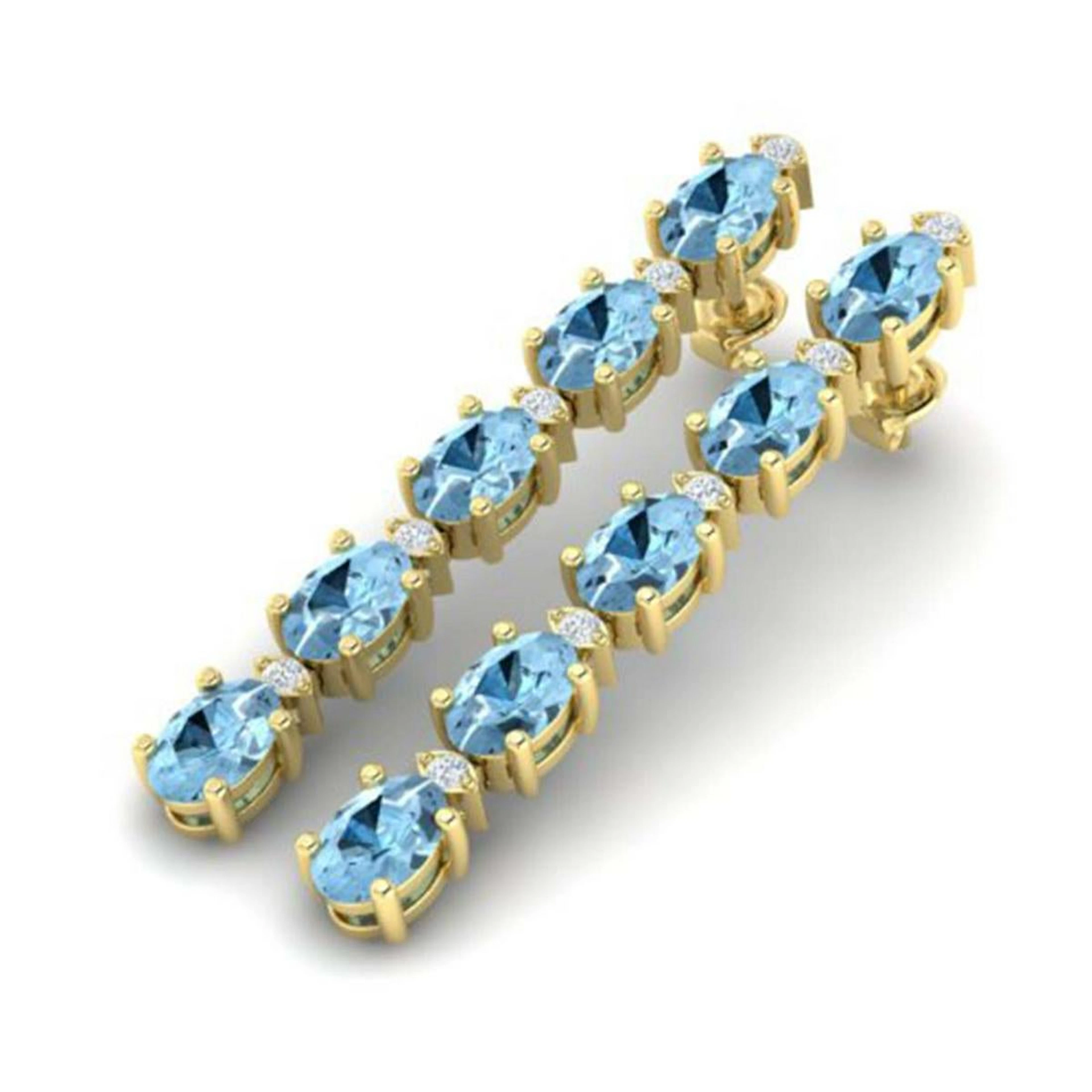5 ctw Aquamarine & VS/SI Diamond Tennis Earrings 10K