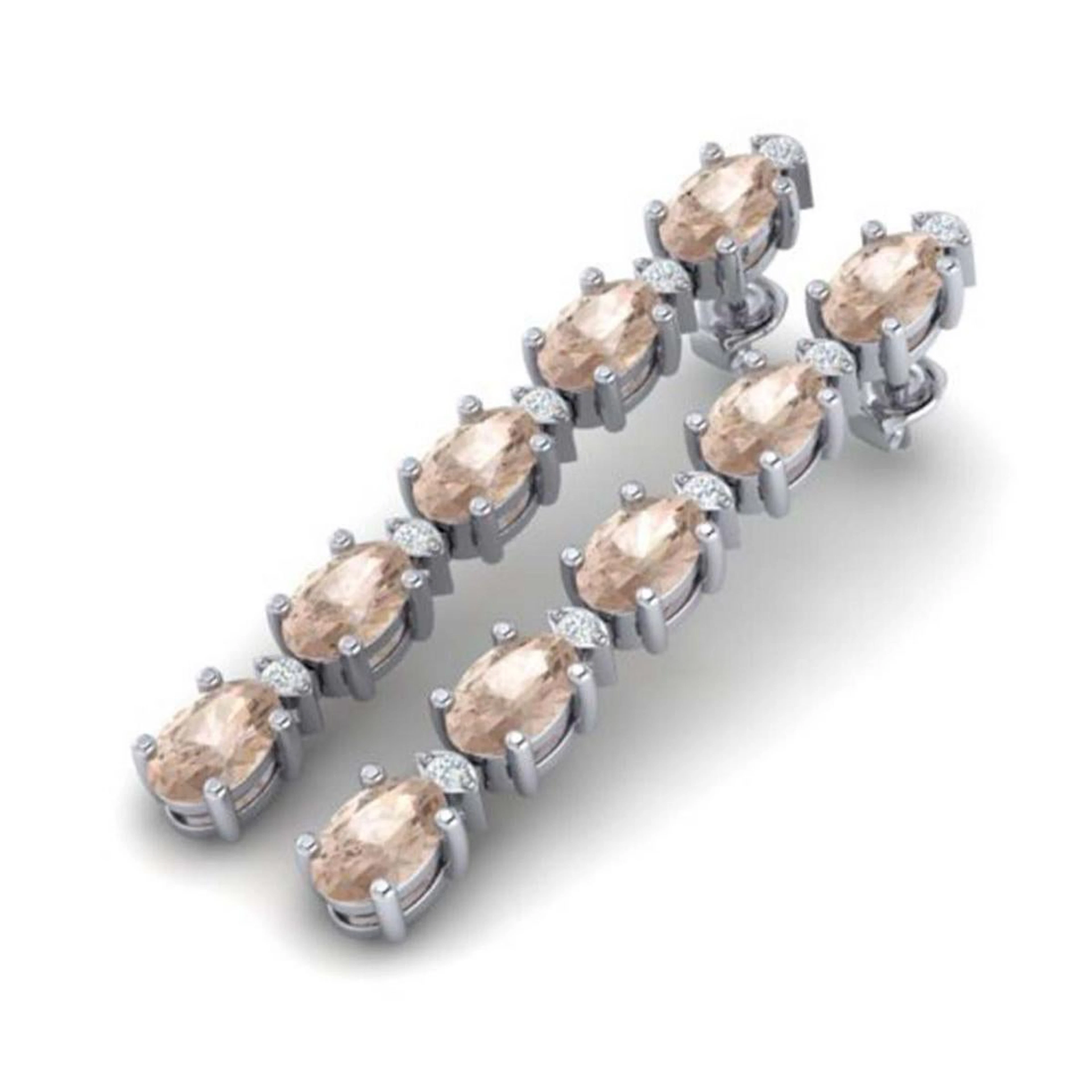 5 ctw Morganite & VS/SI Diamond Tennis Earrings 10K