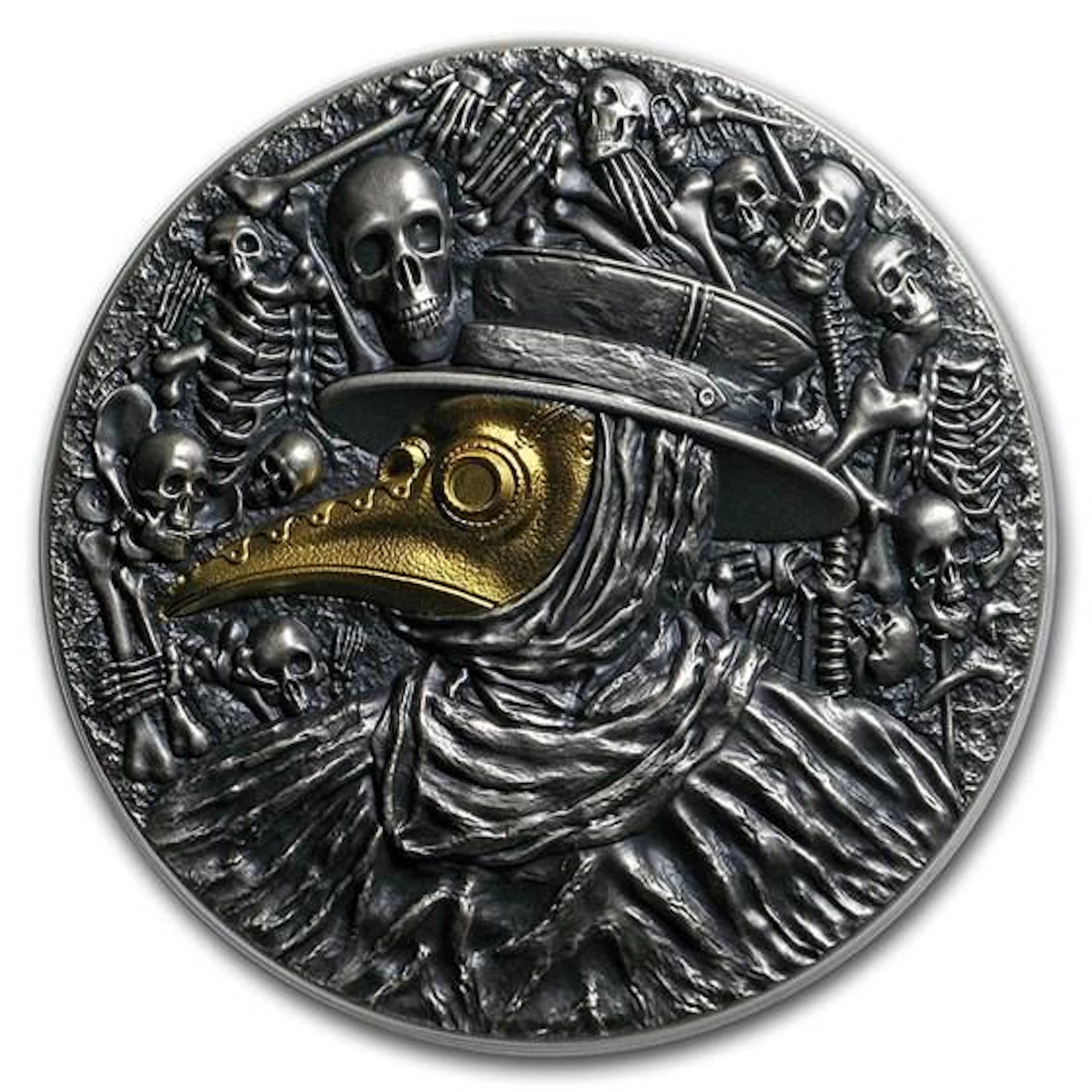 2019 Niue 2 oz Antique Silver Mask of Plague Doctor