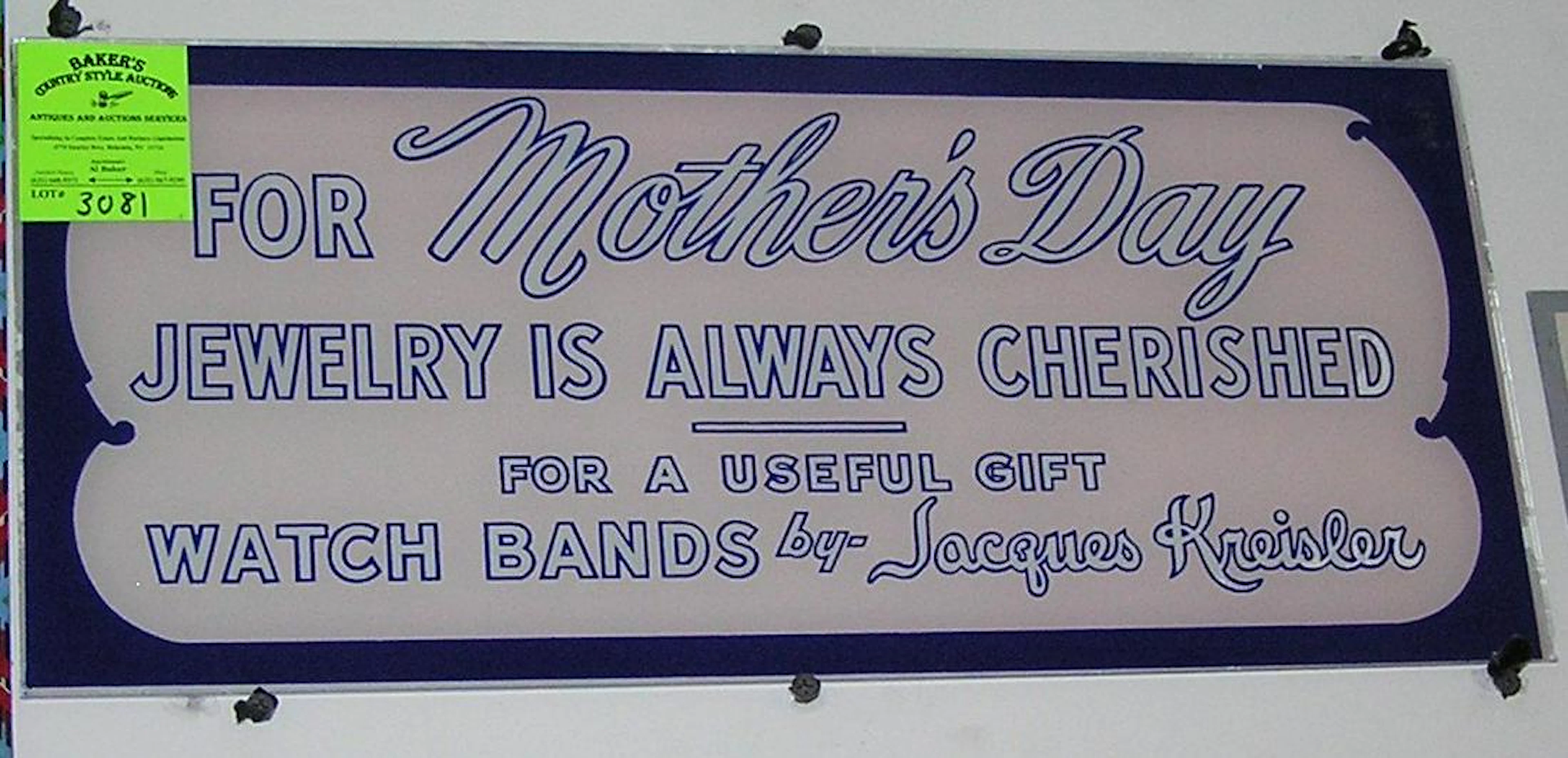 Antique reverse painted jewelry advertising sig